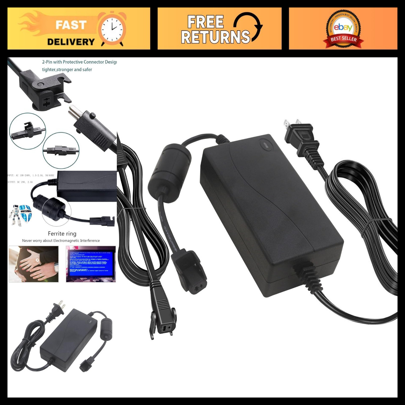 Universal Power Cord for Recliner Chair - 2-Pin Adapter & Extension for Lift Sof