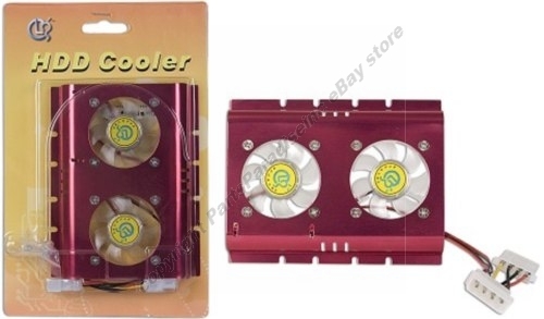Dual/2/Two Fan IDE/SATA/SCSI/PATA HD/HDD/Hard Disk Drive Cooler/Heatsink {RED
