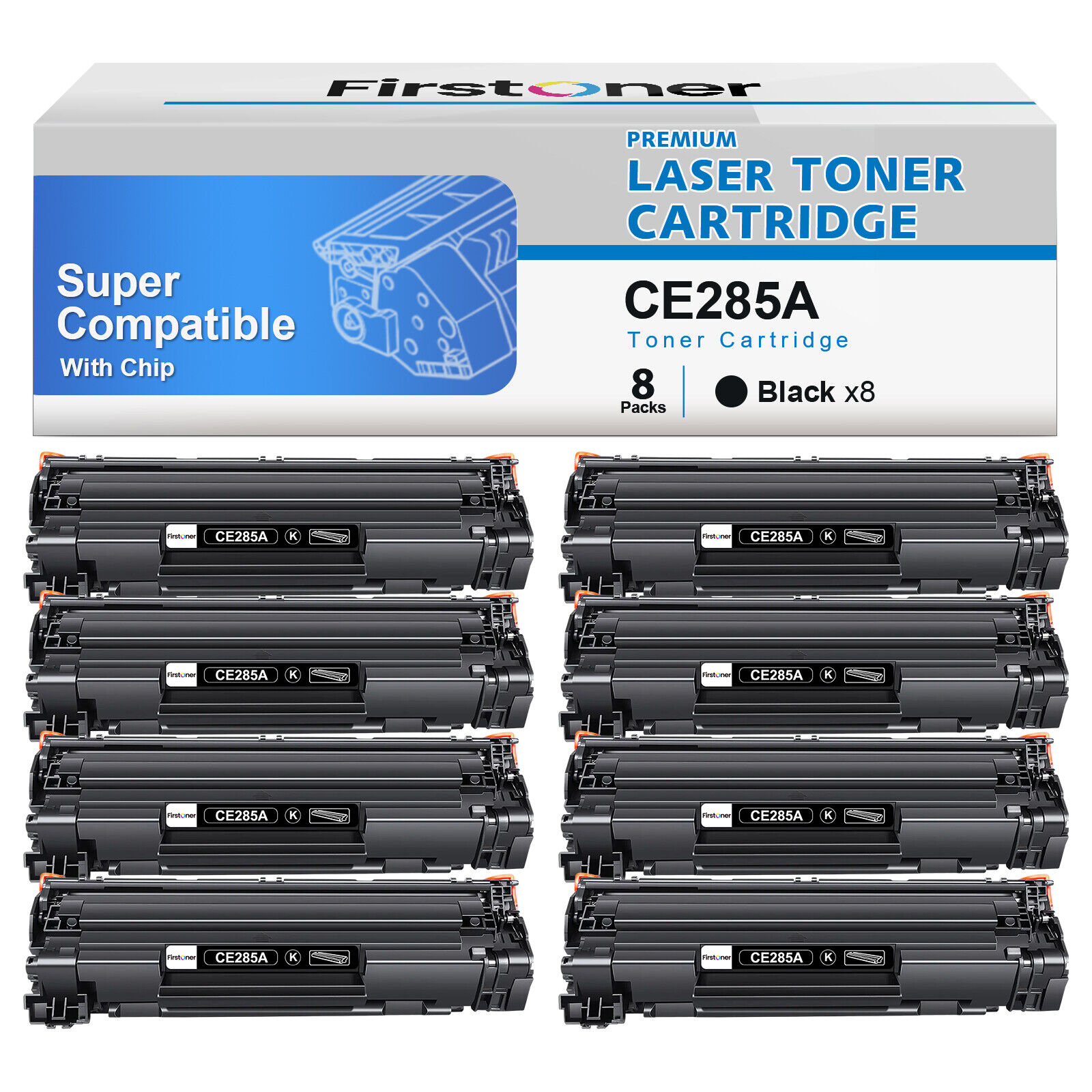 8 PK CE285A Black Toner Replacement 85A for HP Laserjet Pro P1102 P1005 Printer