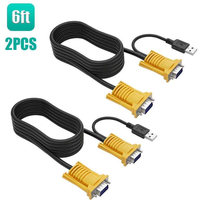MT-VIKI 2-in-1 USB VGA KVM Cable for USB KVM Switch VGA (6ft 2packs)