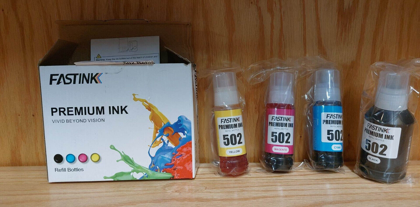 (4 Bottles) FASTINK Compatible T502 502 Refill Ink Bottles for Epson Ecotank