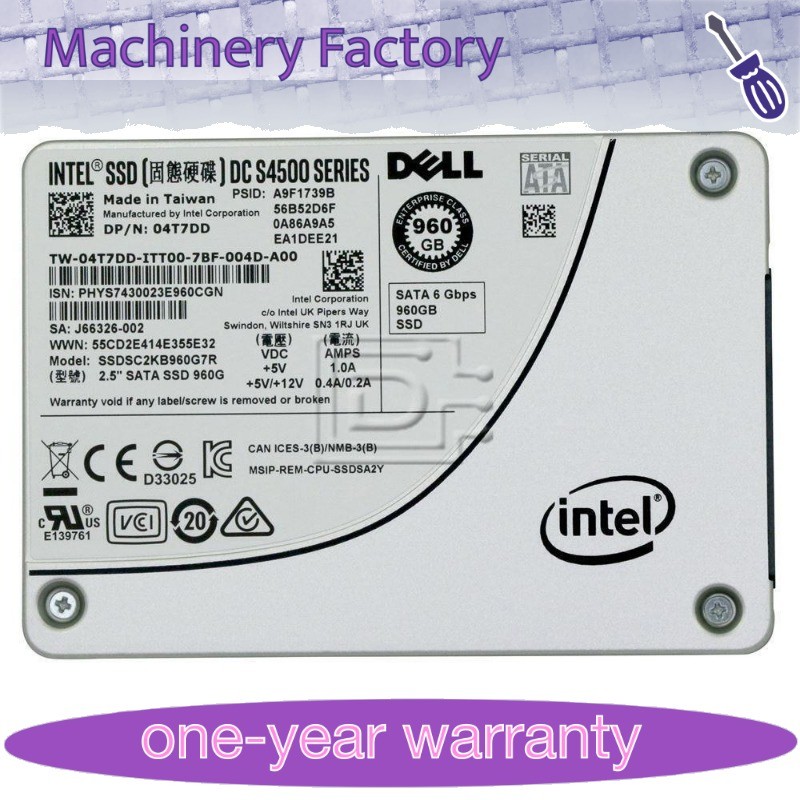 Used 04T7DD 4T7DD DELL INTEL DC S4500 960GB SATA 6G 2.5'' SSD SSDSC2KB960G7R