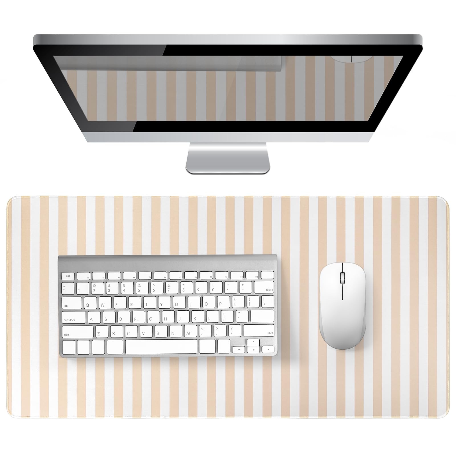 Beige Striped Desk Mat Large Mouse Pad Cute Desk Pad Keyboard Computer Mat