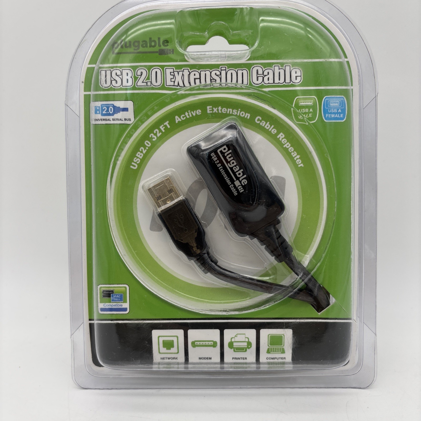 Plugable 10 Meter (32ft) USB 2.0 Active Extension Cable Type A Male to A Female