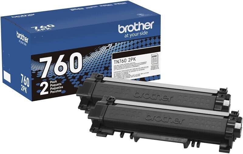 🔥BRAND NEW SEALED🔥 TN-760 2pk Brother Genuine High-Yield Black Toner Cartridge