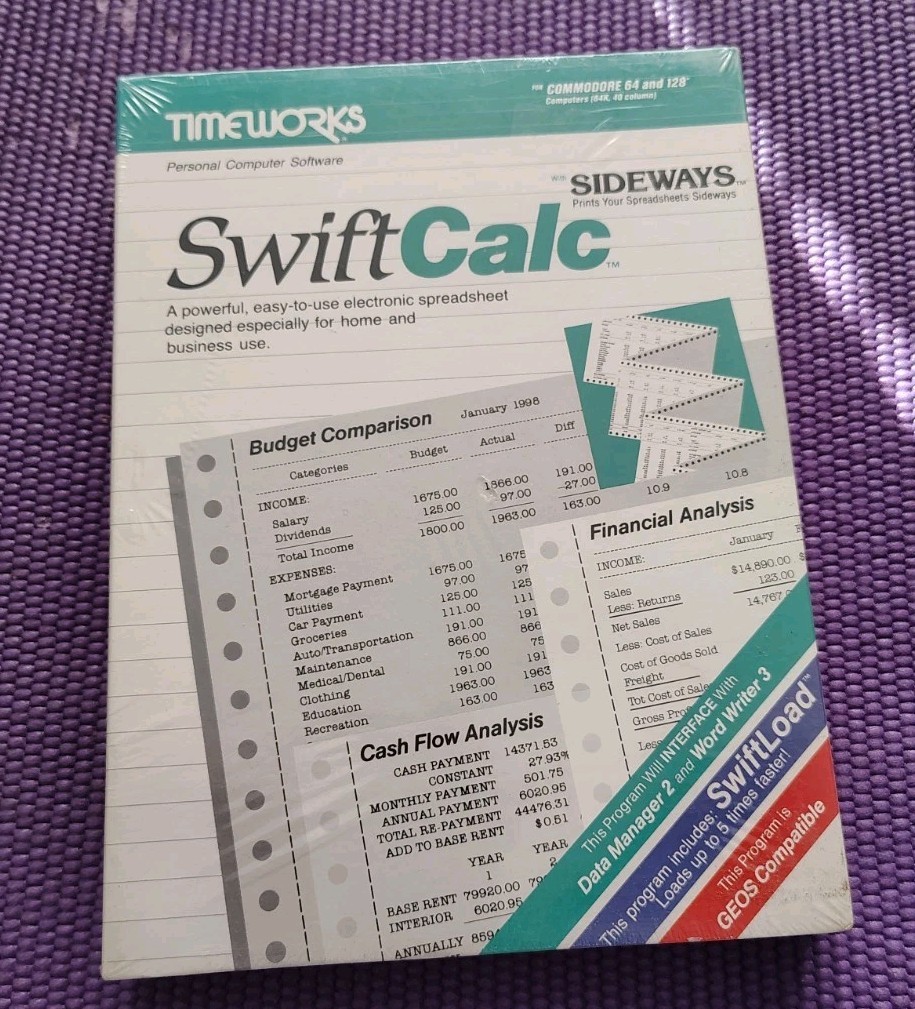 Timeworks Swiftcalc spreadsheet program for Commodore 64 New Sealed