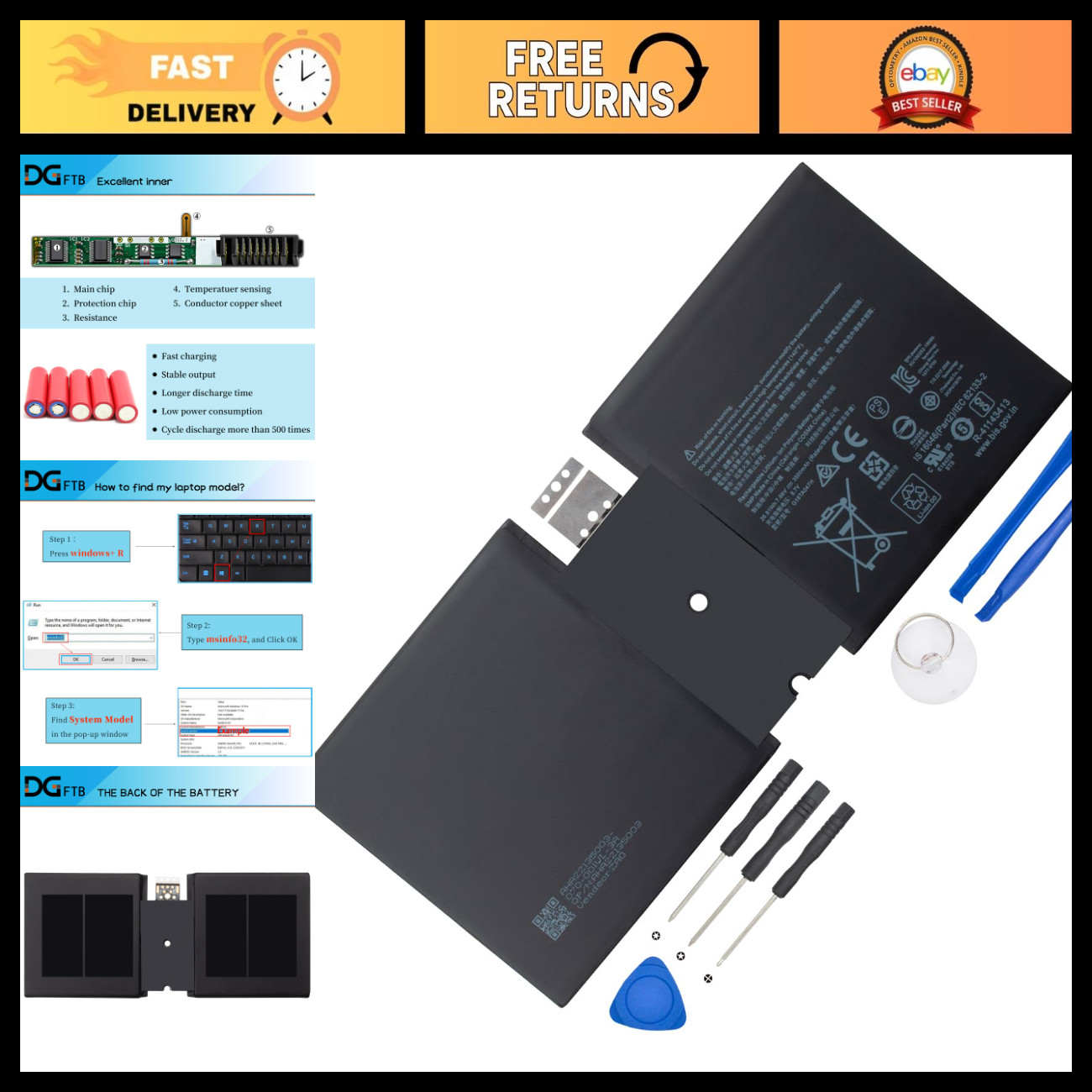 High-Capacity Battery for Microsoft Surface Go 2 10.5" 2-in-1 Tablet - Replaceme
