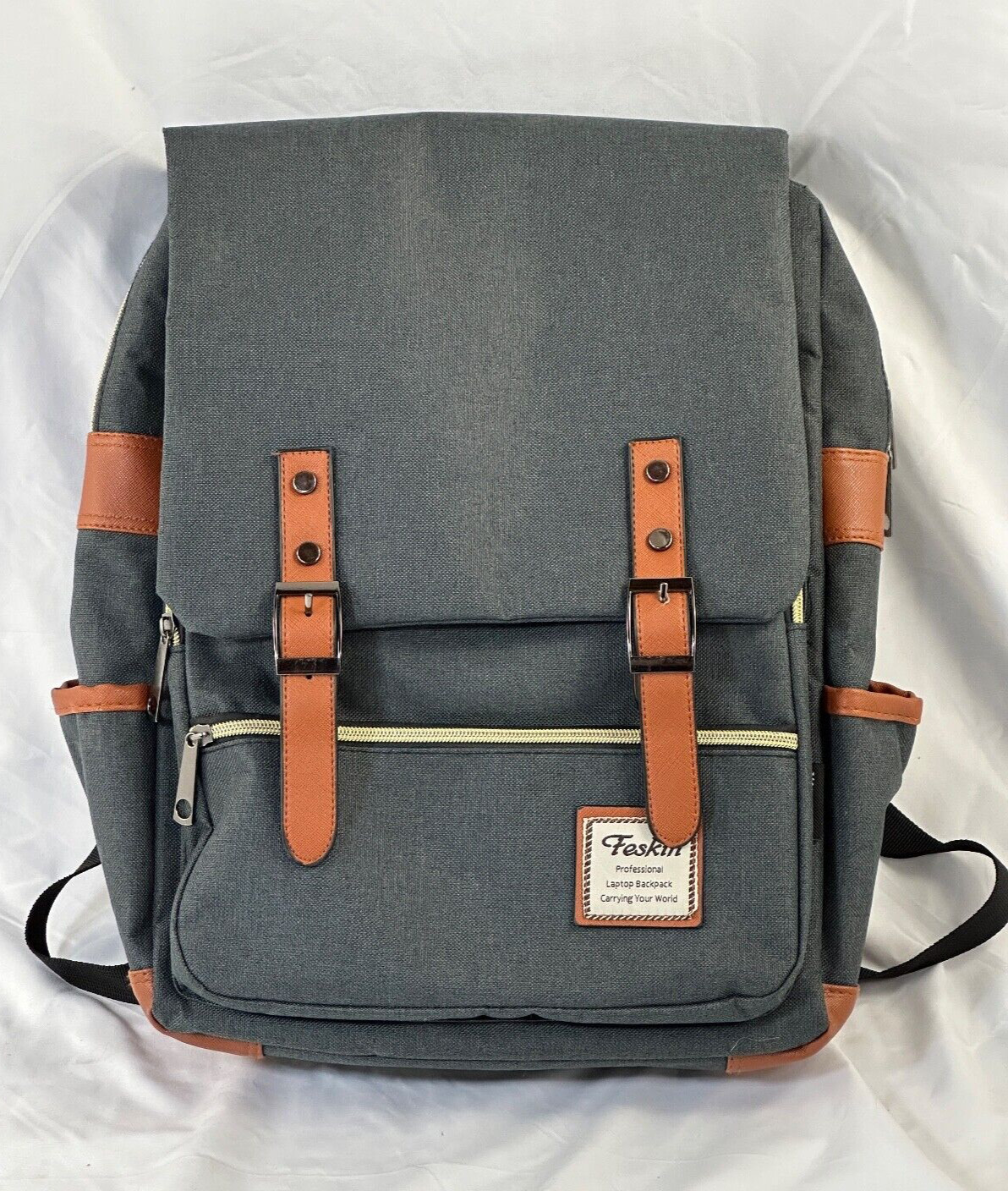Feskin Professional Business Laptop Backpack Fashion Casual Gray Durable Canvas