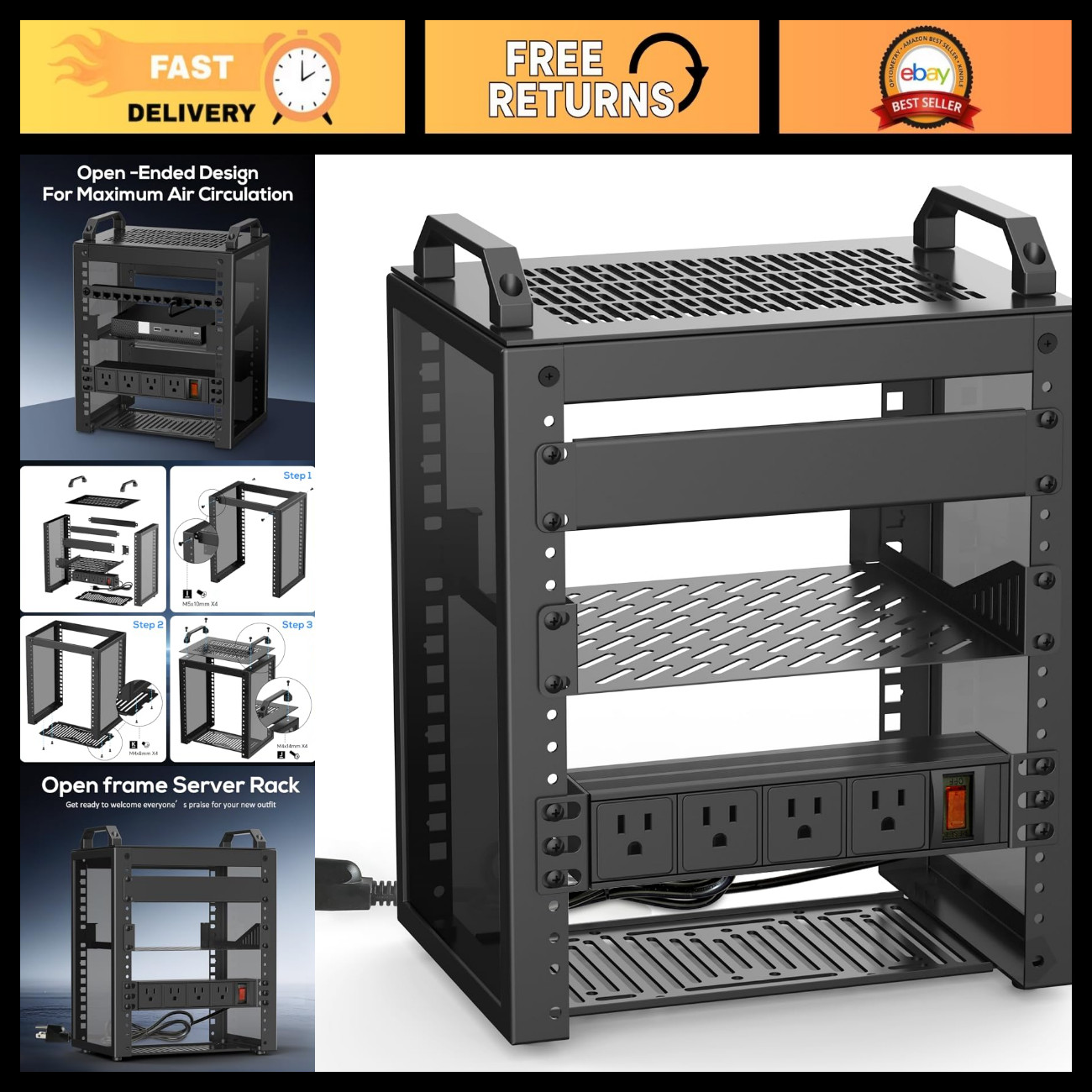 10" Mini Server Rack 6U Network Rack with PDU Power Supply - Compact Storage Sol