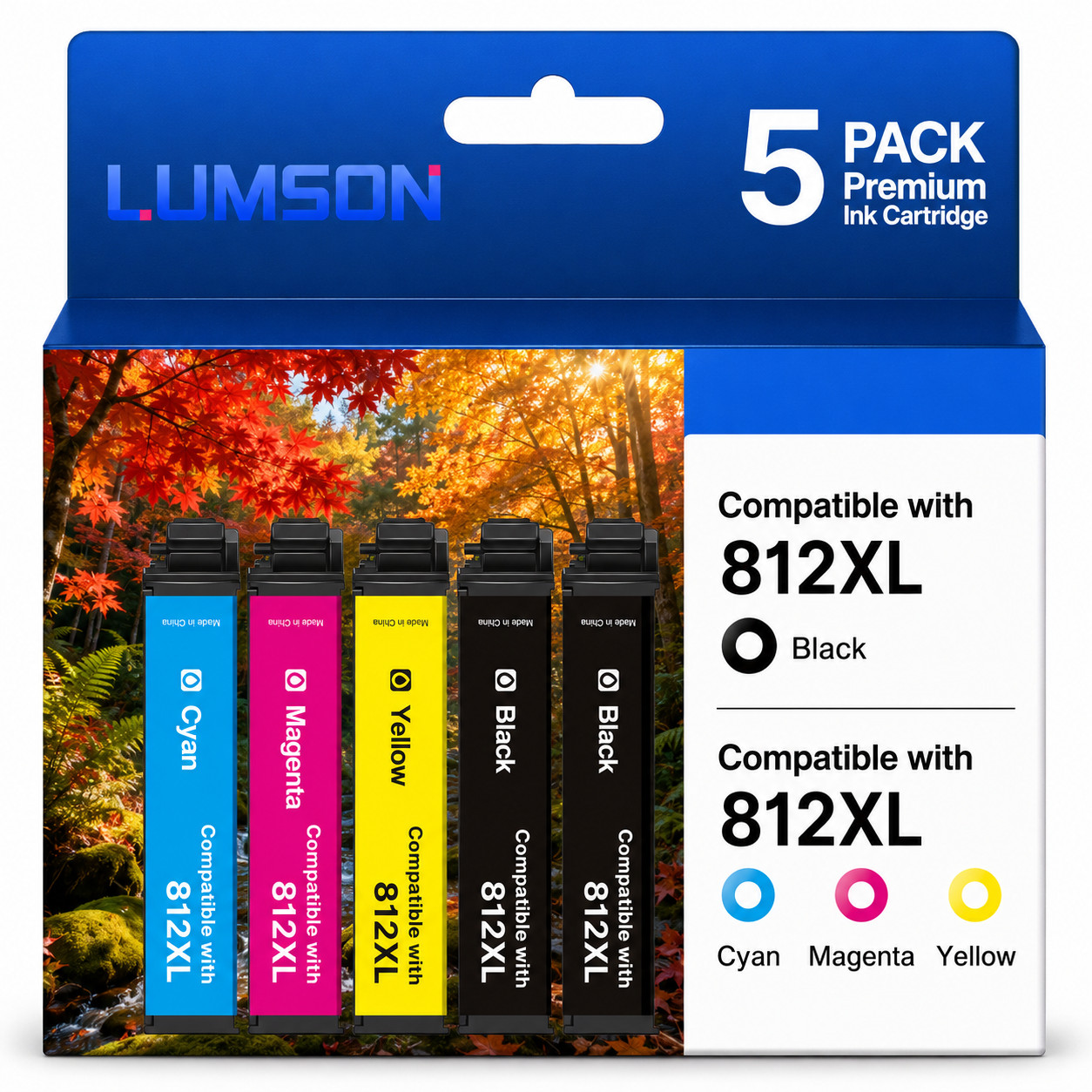 812XL 5PK Ink Cartridges With Chip Compatible for WF-7840 WF-7820 WF-7310 C7000