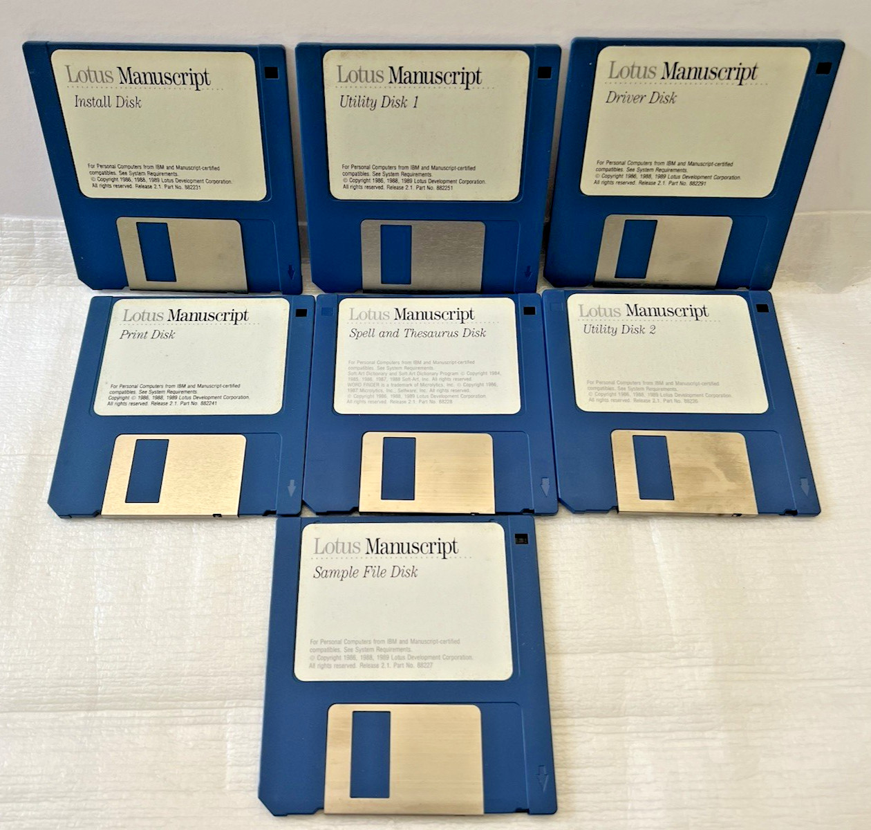 Vintage Lotus Manuscript Release 2.1 Software 3.5" Floppy Disks (1986/88/89)