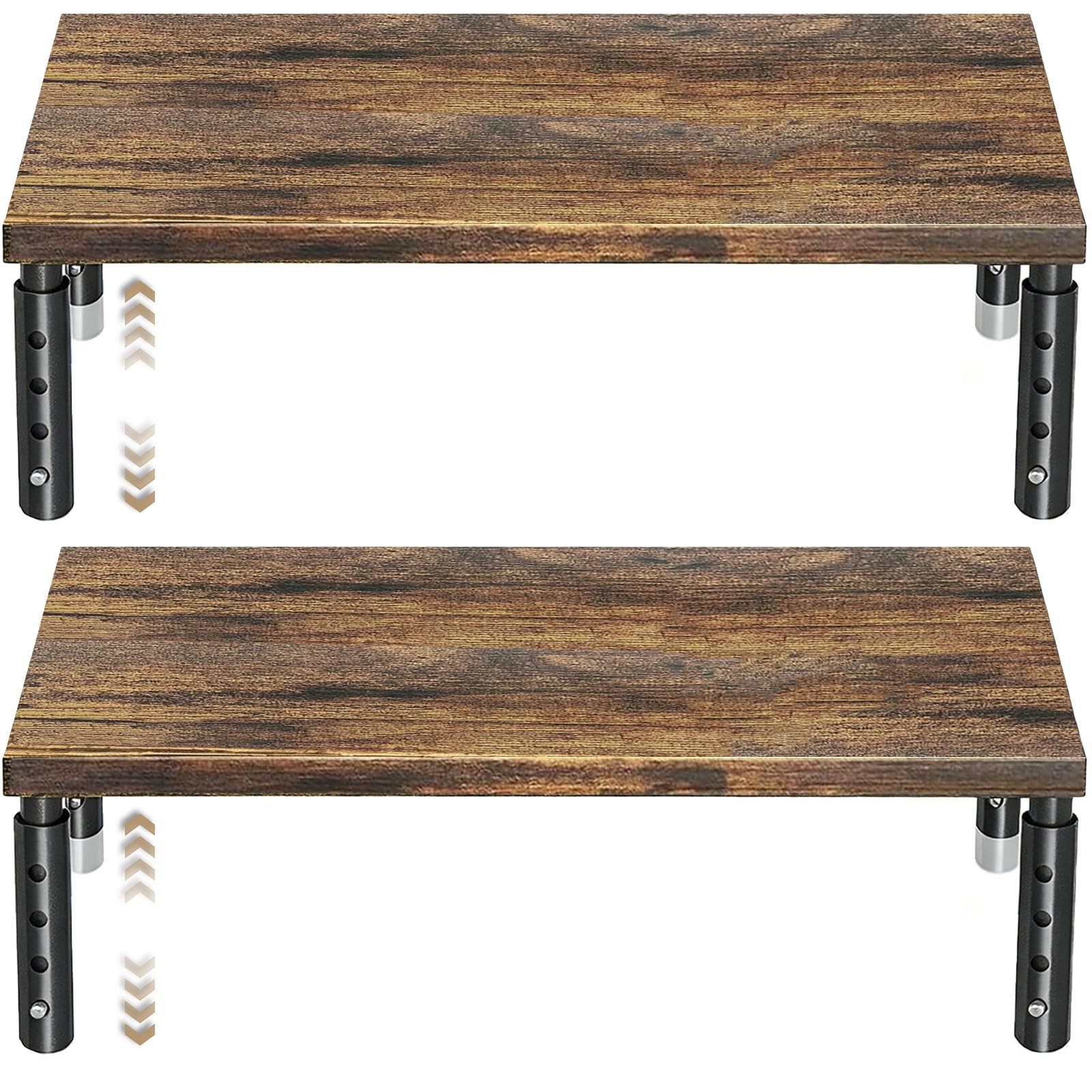 Wood Monitor Stand Riser 2 Pack Adjustable Brown Desk Organizer Laptop Printer