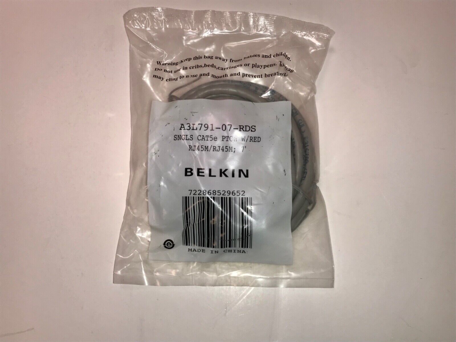 Belkin CAT5e Molded Patch Cable RJ45M/RJ45M 7ft Grey A3L791-07-RDS 