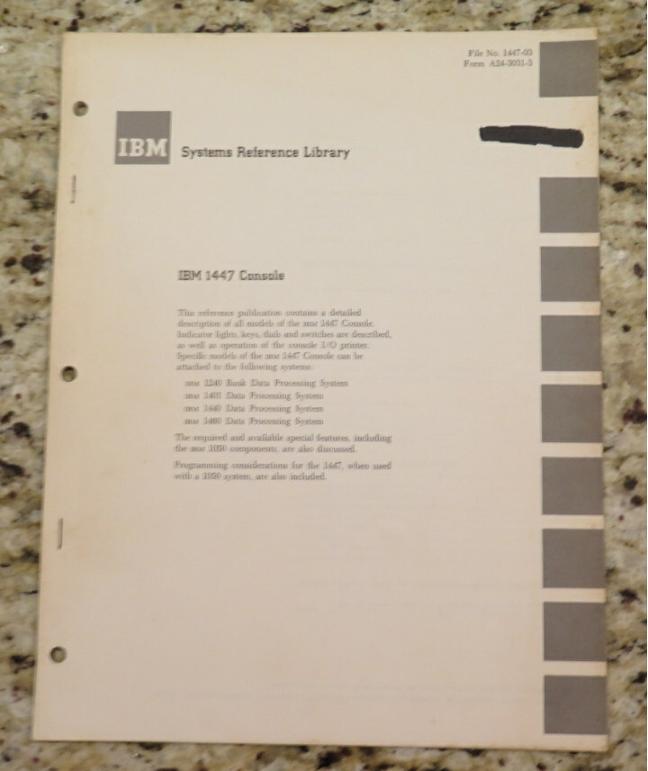 Vintage IBM 1447 Console Systems Reference Library (SRL) Revision 1964