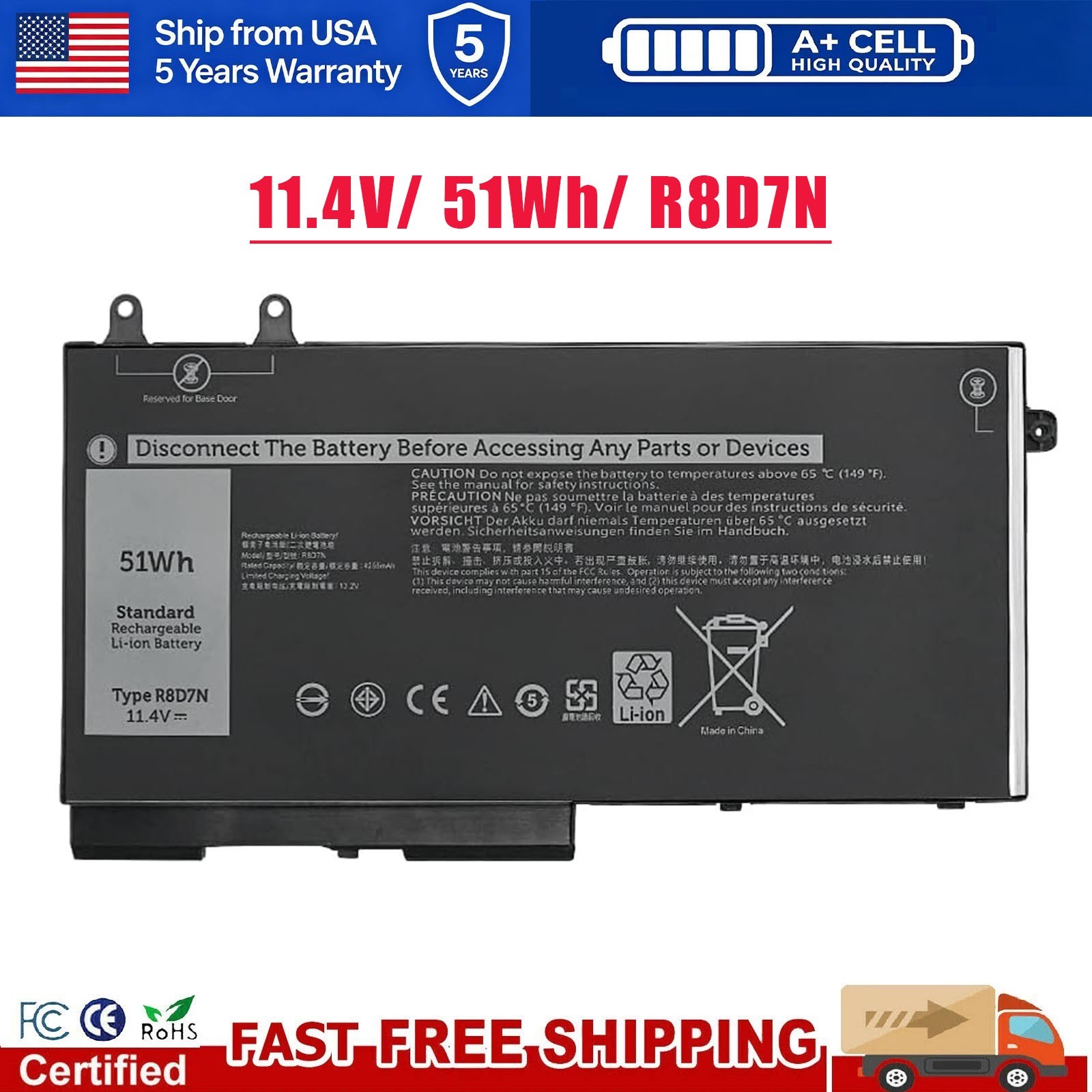 ✅1V1XF 51Wh Battery Replacement for DELL Precision 3540 3550 Latitude 5400 R8D7N