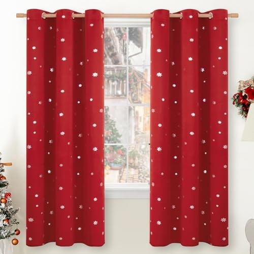  Christmas Curtains for Living Room 72 Inch 42"W x 72"L (Pack of 2) Snowflake