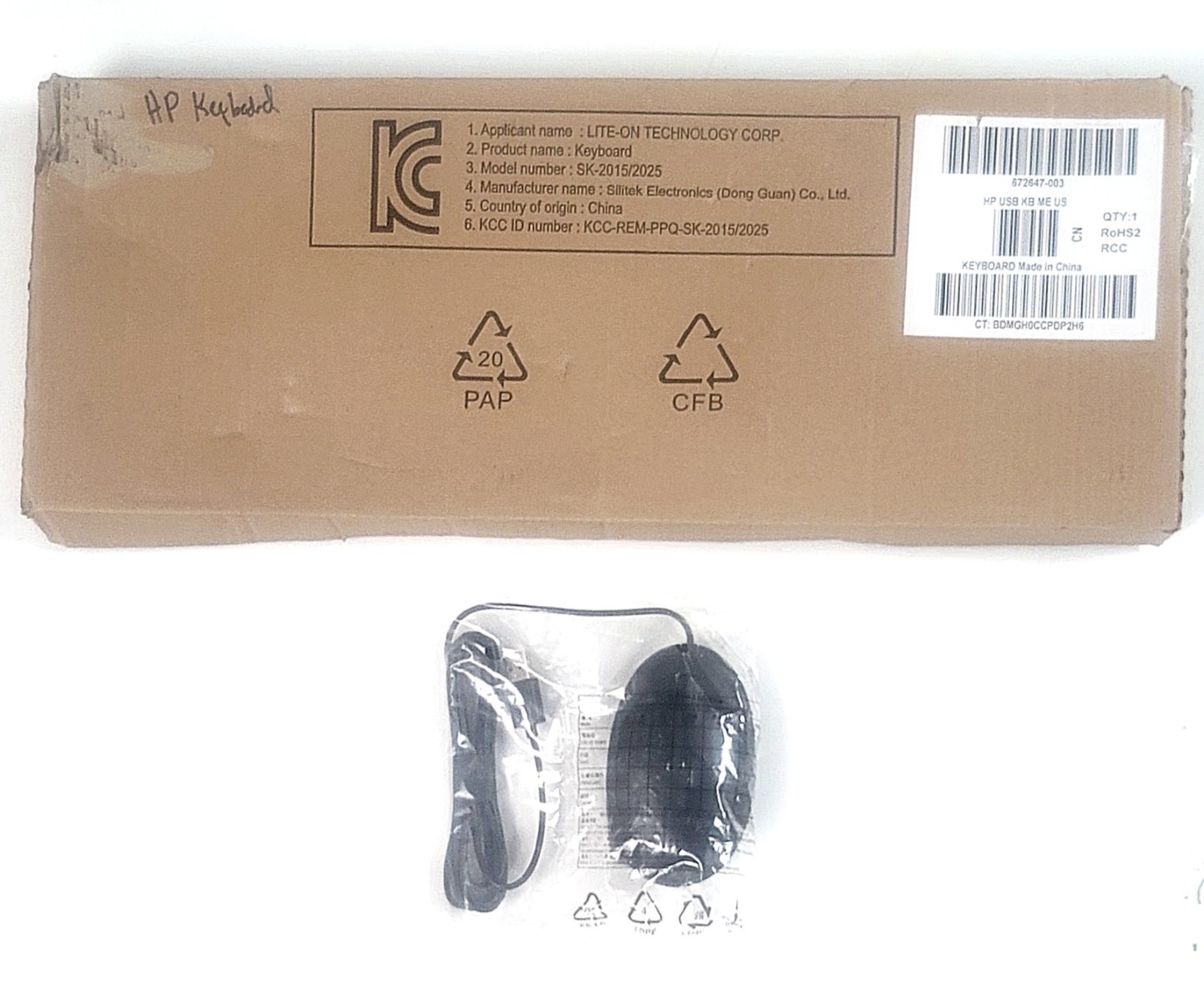Genuine HP Wired - USB Keyboard SK-2025 & OEM HP USB 320M Mouse HSA-C001M Black 