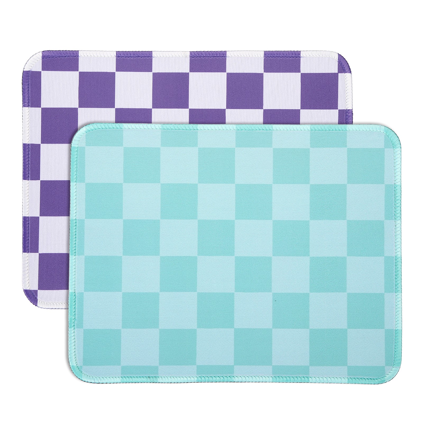 2Pcs Checkered Mouse Pad Plaid Grid 10.2x8.3" Purple/White, Lake Green/Lake Blue