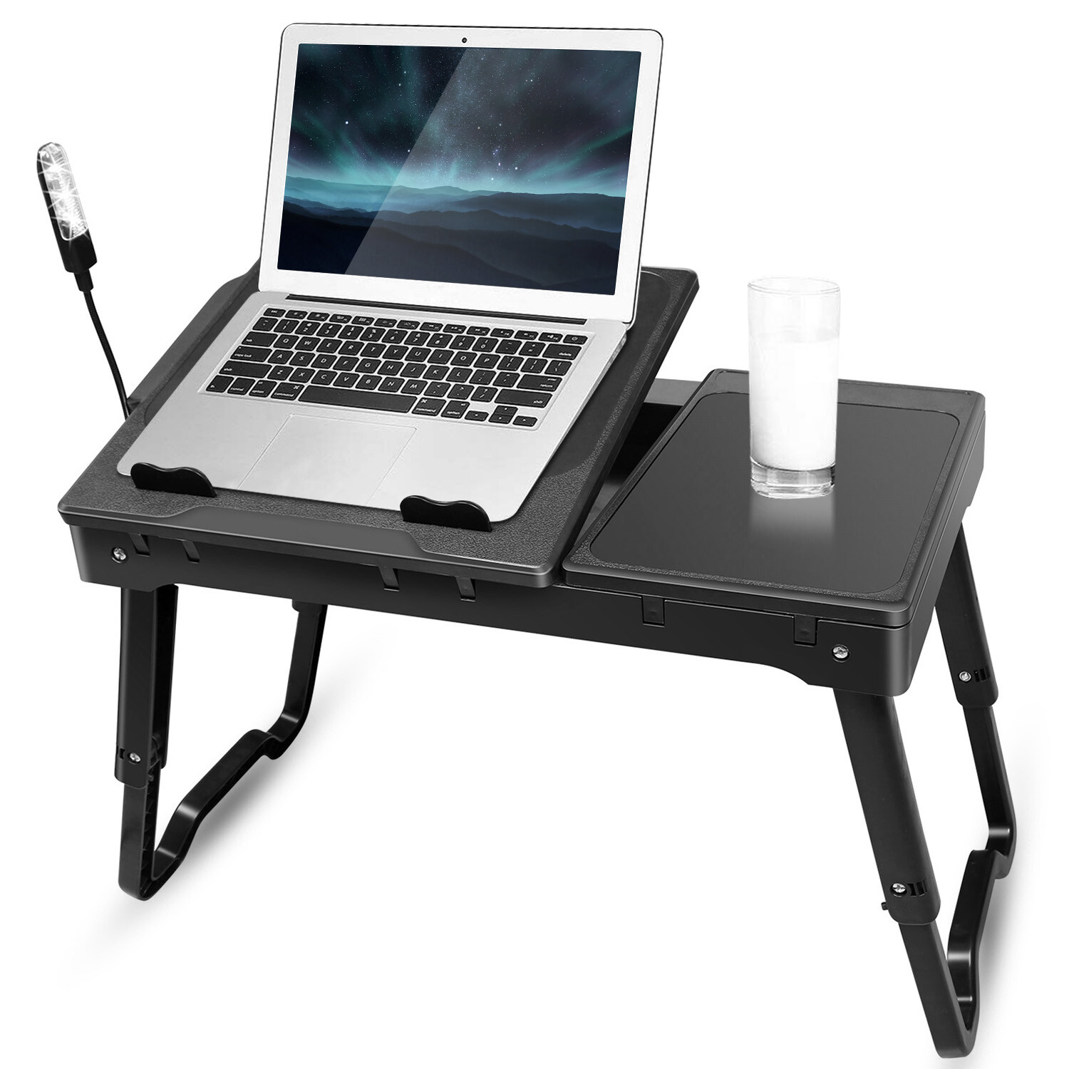 Foldable Laptop Table Bed Notebook Desk w/Cooling Fan Mouse Board LED light 4USB