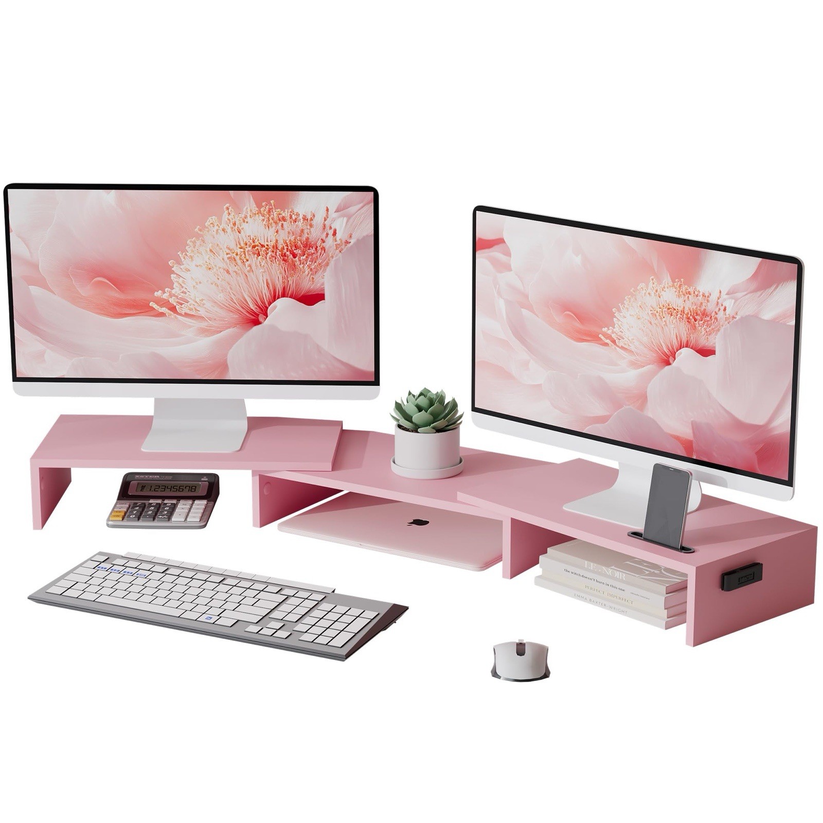 Dual Monitor Stand Pink BONTEC For Computer PC Apple Monitors Adjustable
