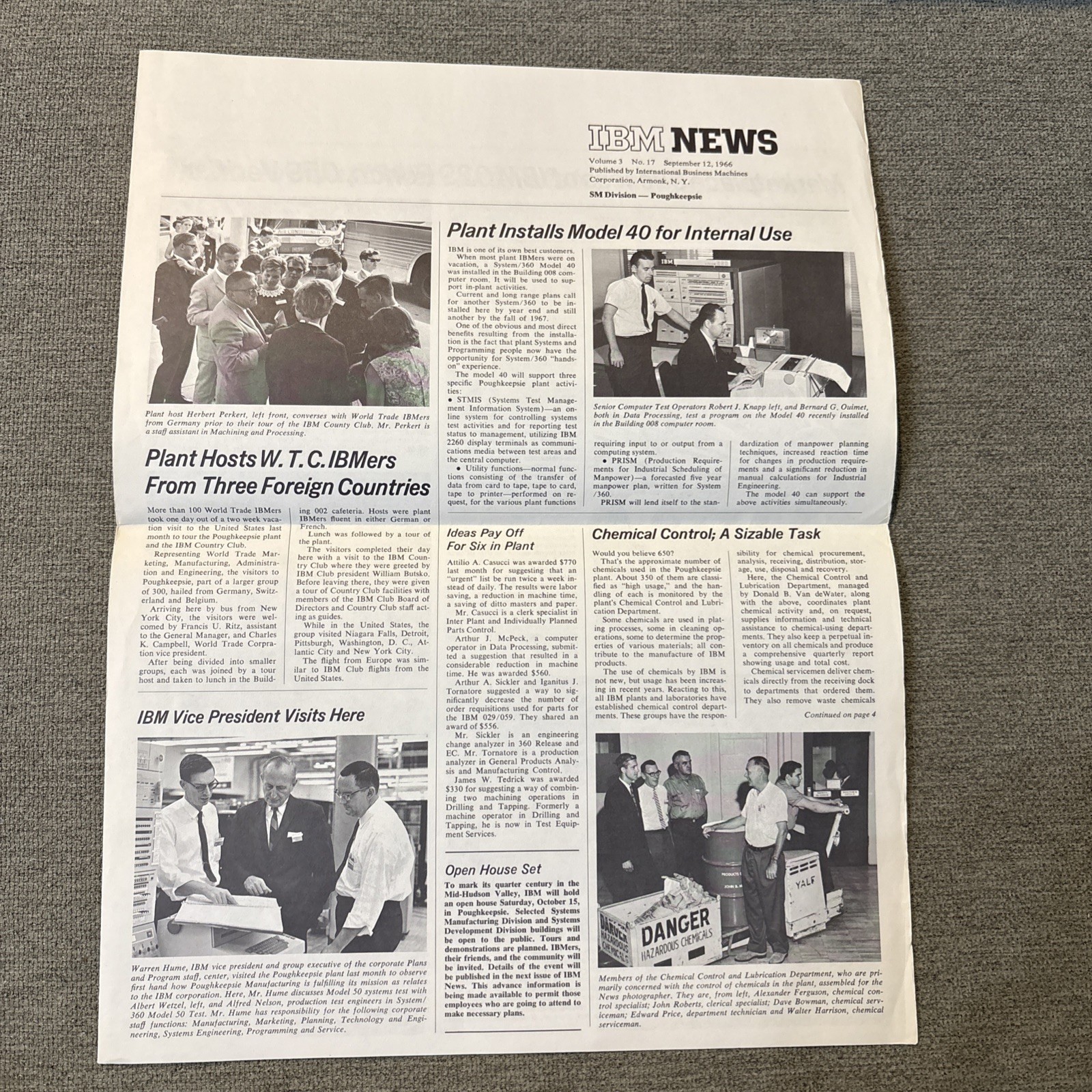 IBM News SM (Systems Manufacturing) Division - Poughkeepsie Sept 12, 1966 