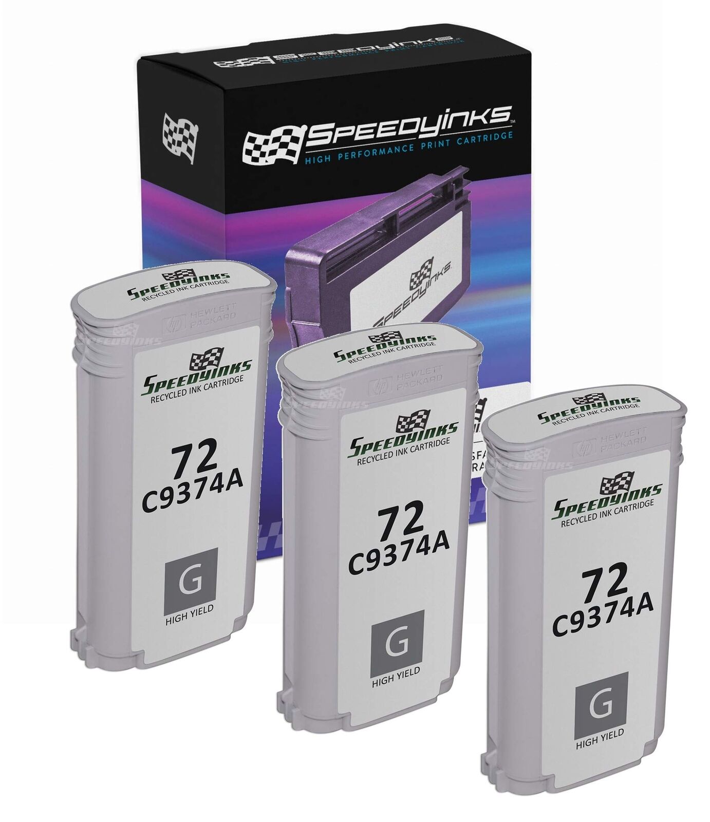 SPEEDYINKS 3PK Replacements for HP 72 Ink Cartridge C9374A High Yield Gray