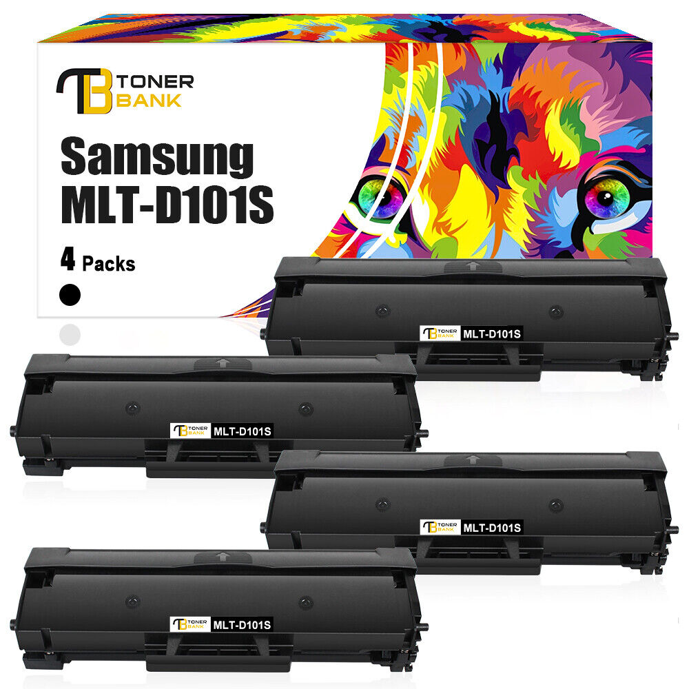 4-Pk/Pack Samsung MLT-D101S Black Toner Cartridge ML-2165W SCX-3405W SF760P