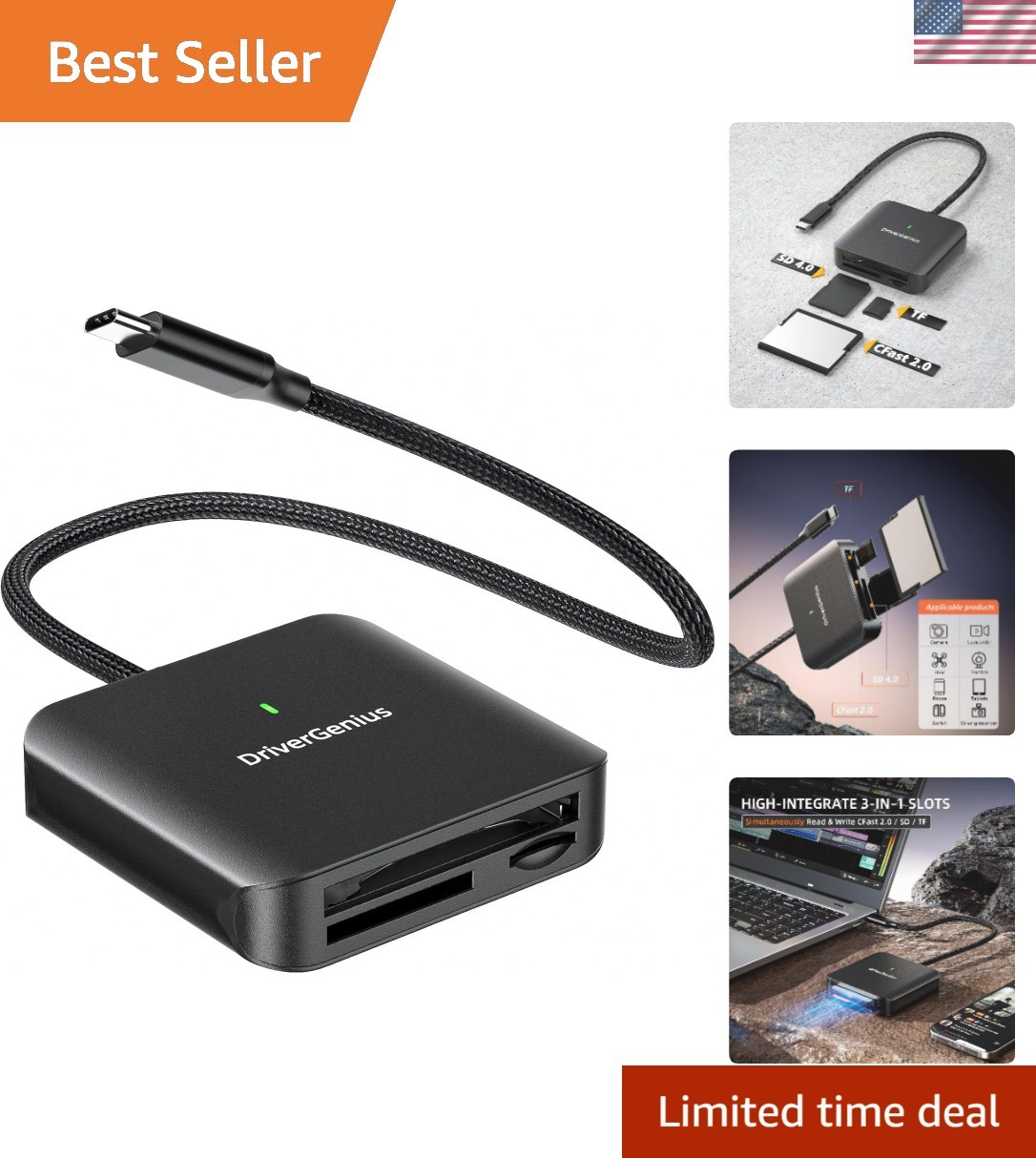 3-in-1 USB-C CFast2.0 Card Reader - Ideal for Pro Photographers & Videographers