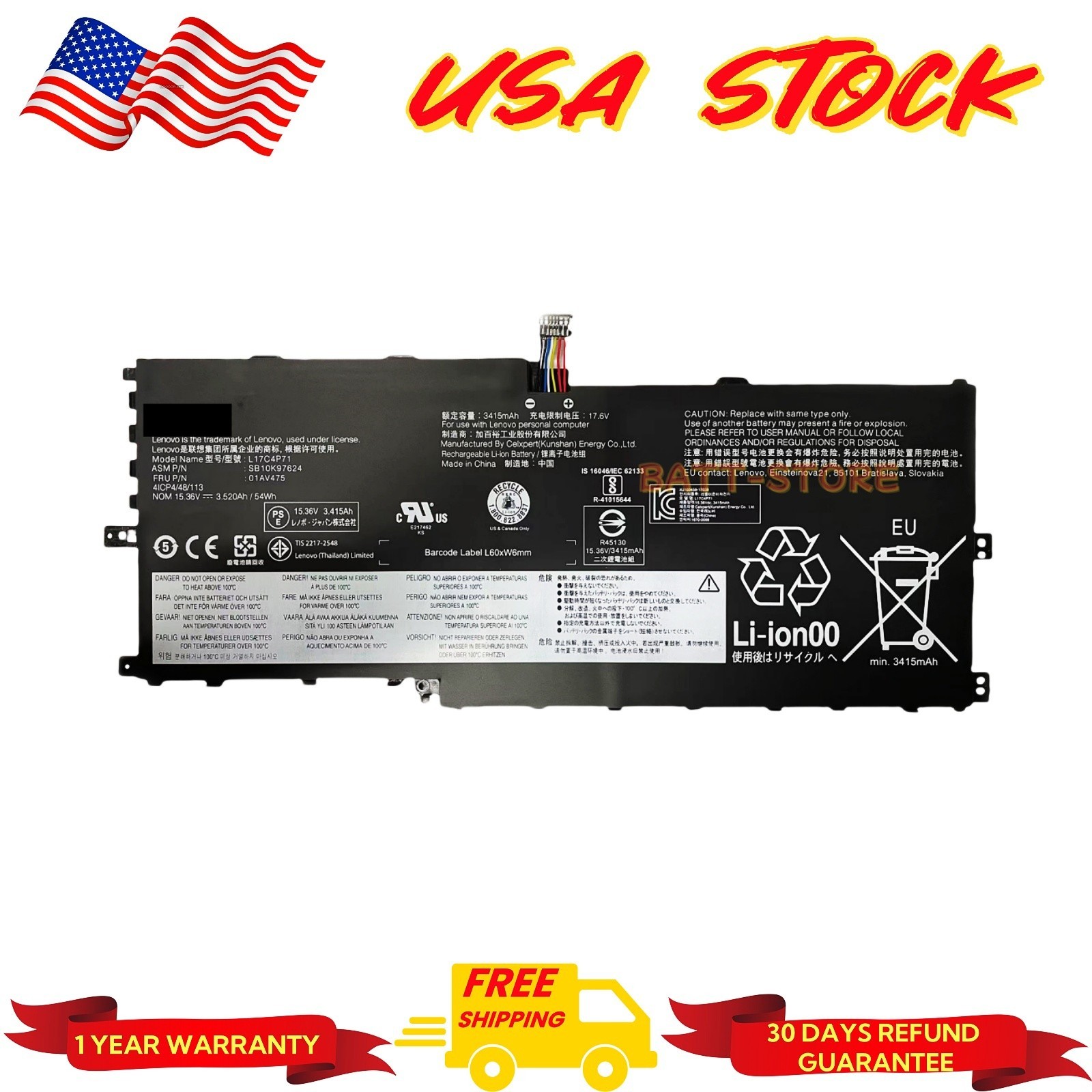 L17C4P71 L17M4P71  Genuine New Battery For Lenovo ThinkPad X1 Yoga 3rd Gen 2018