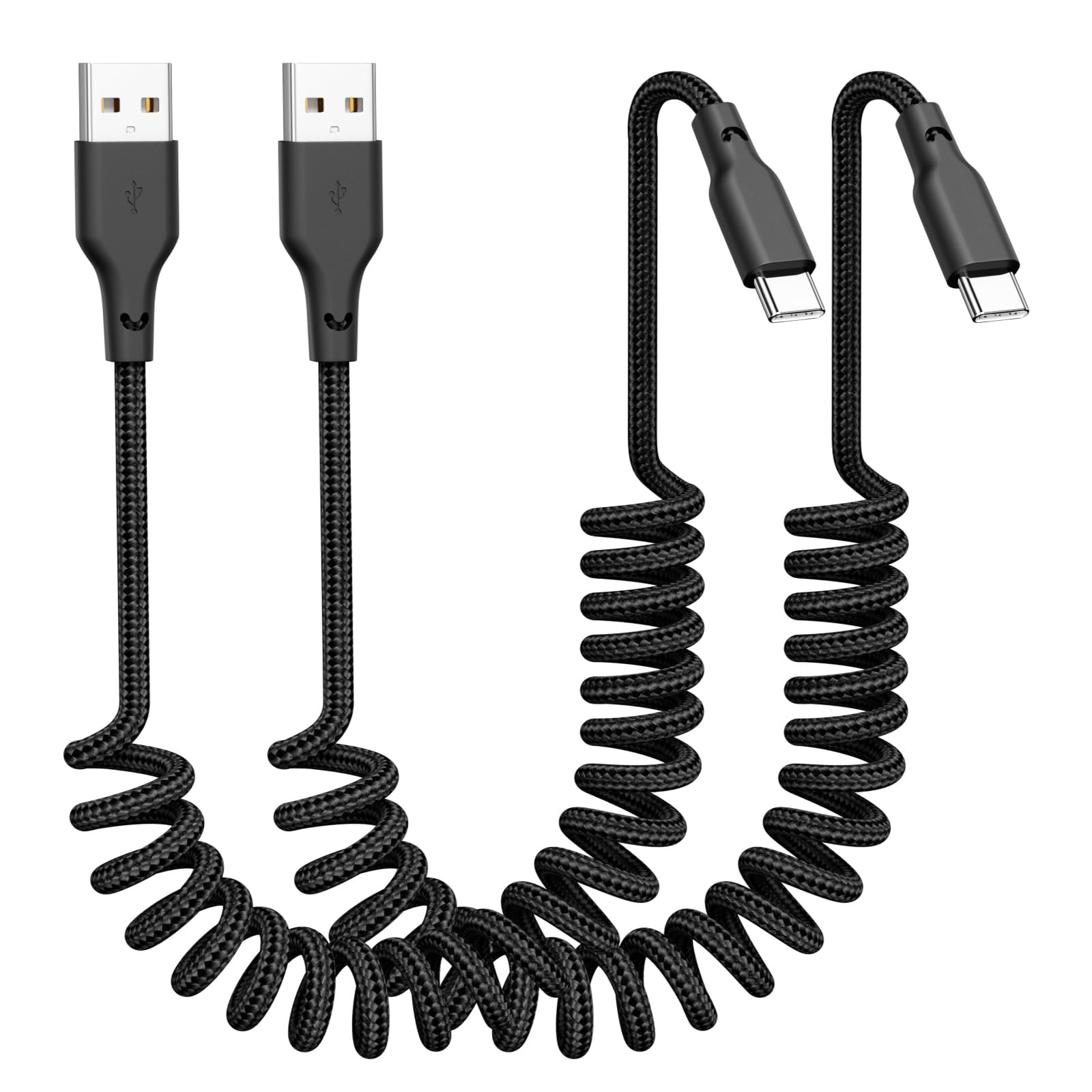 Quickeep Car Carplay Cable 2Pack 3ft Coiled USB A to C 3FT-2pack, Black