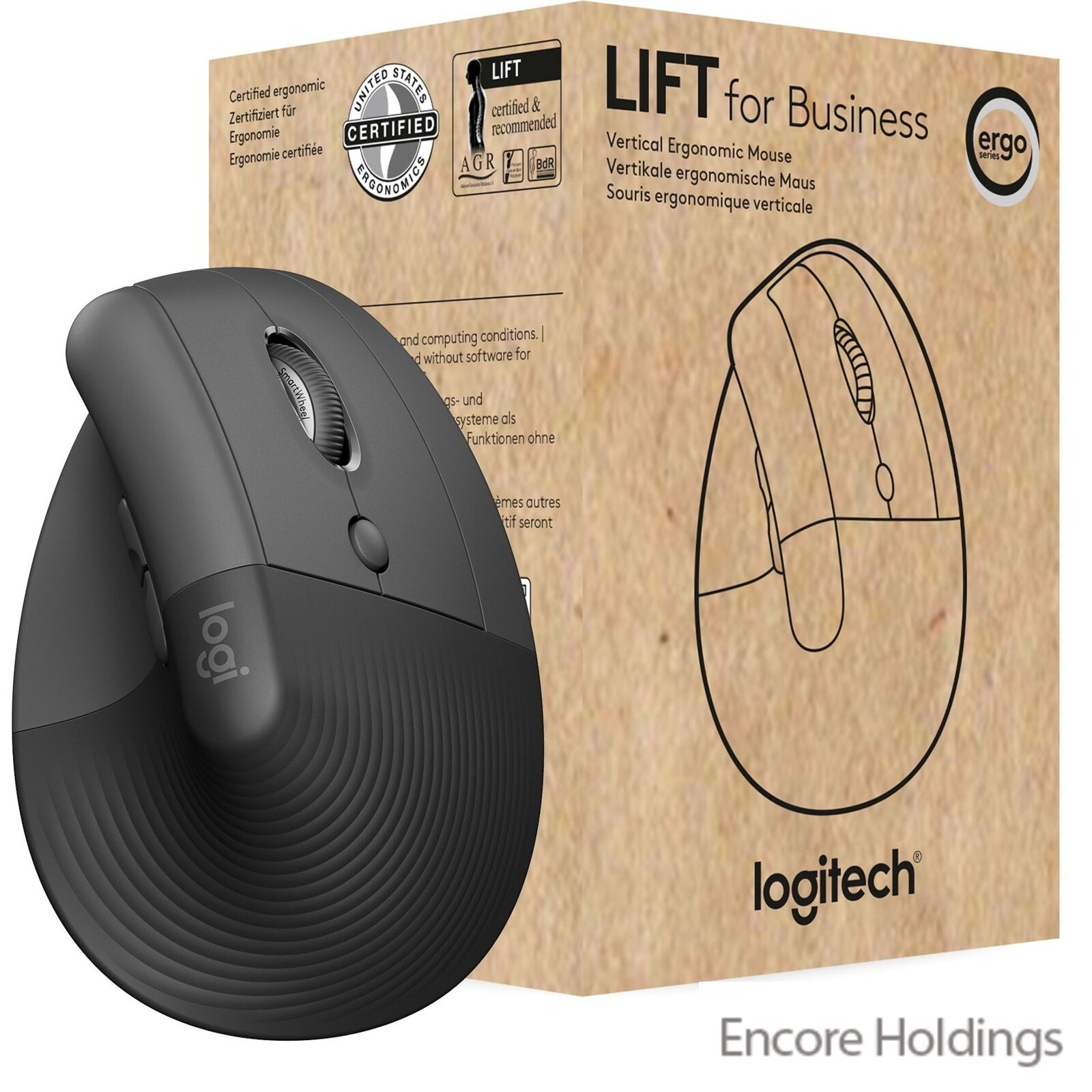 Logitech Lift Ergo Mouse - Optical - Wireless - Bluetooth/Radio 910-006491