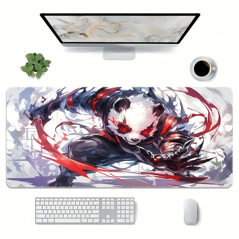 Extra-Large Gaming Mouse Pad with Cool Panda Design, Non-Slip Rubber Base, Pre