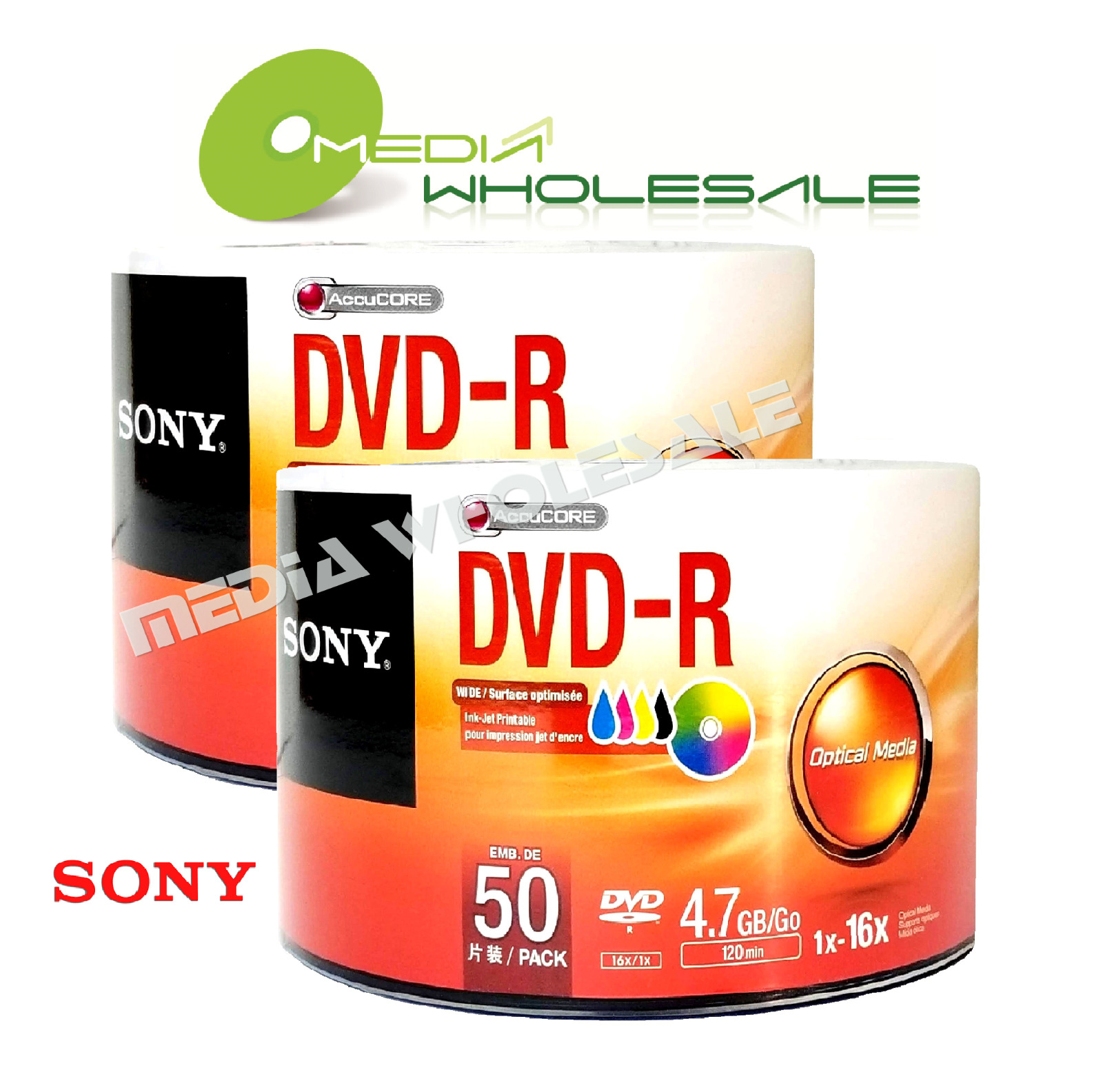 100 SONY Blank 16X DVD-R DVDR Logo Branded 4.7GB Media Disc 2x50pk