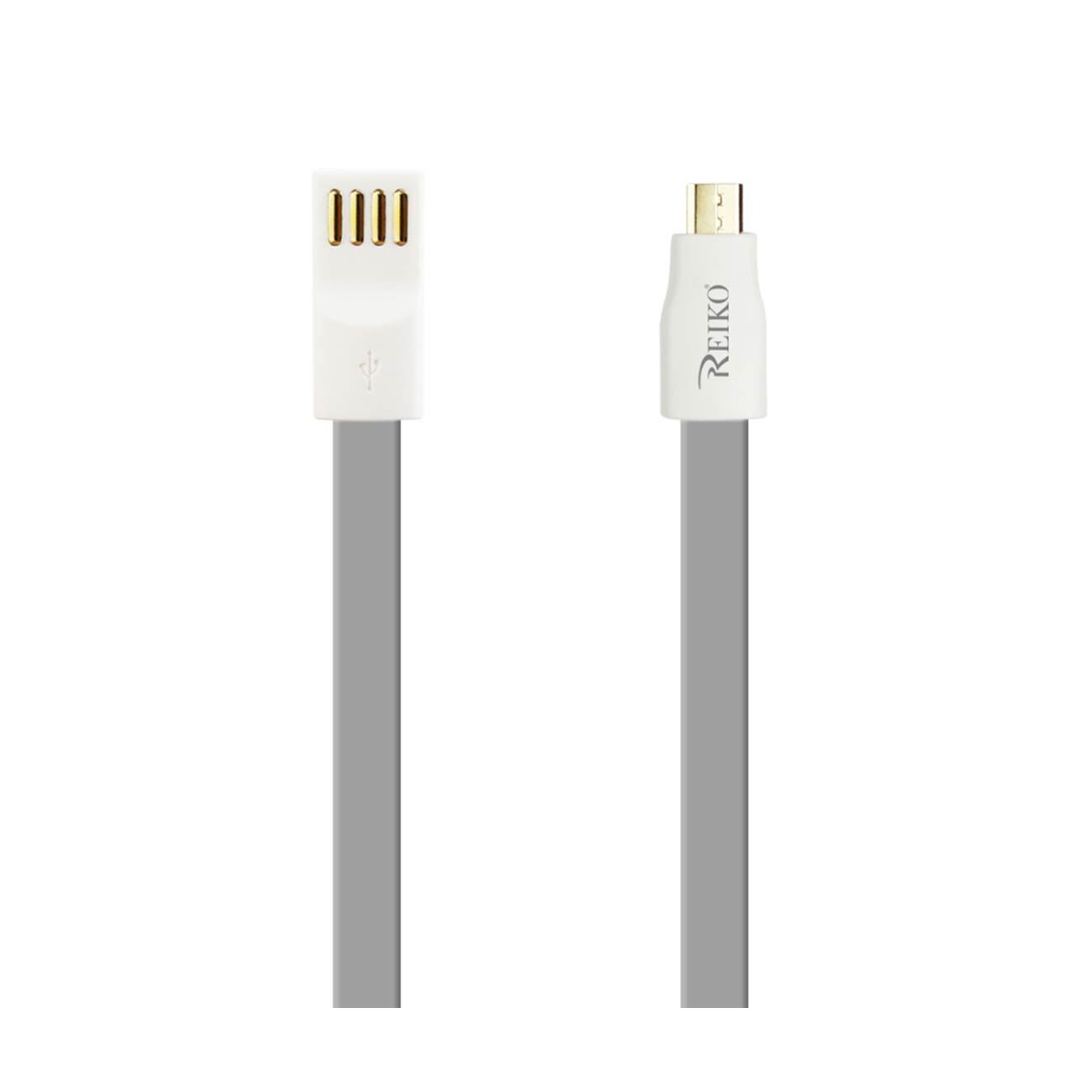 Reiko Flat Micro USB Gold Plated Data Cable 3.9Ft with Cable Tie in Gray | MaxSt