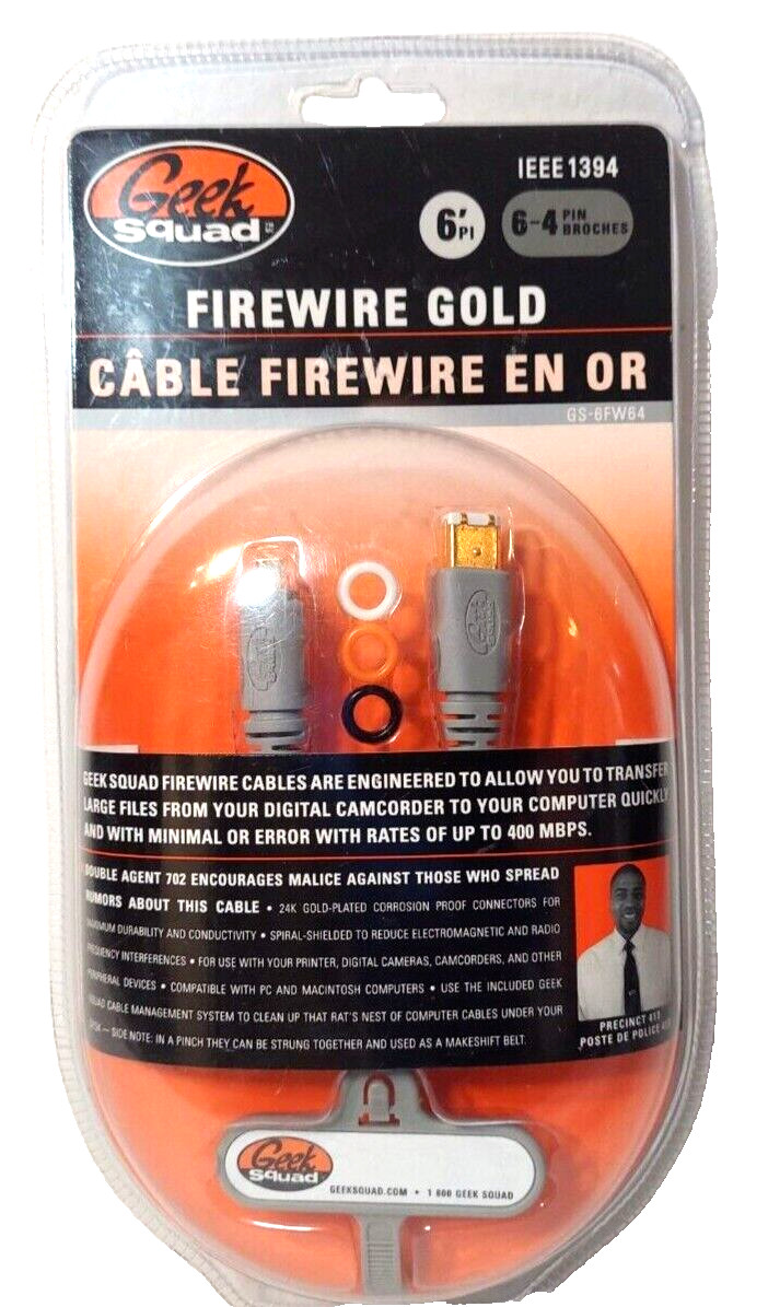 Geek Squad Firewire Gold Cable IEEE 1394 6 Pin to 4 Pin - 6 ft. GS-6FW64
