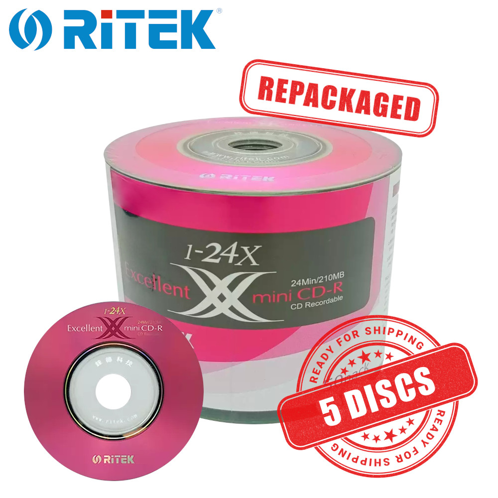Ritek Mini CD-R 24x 8cm 3" 210 MB Blank CD Recordable Disc 3in 210MB - 5 Discs
