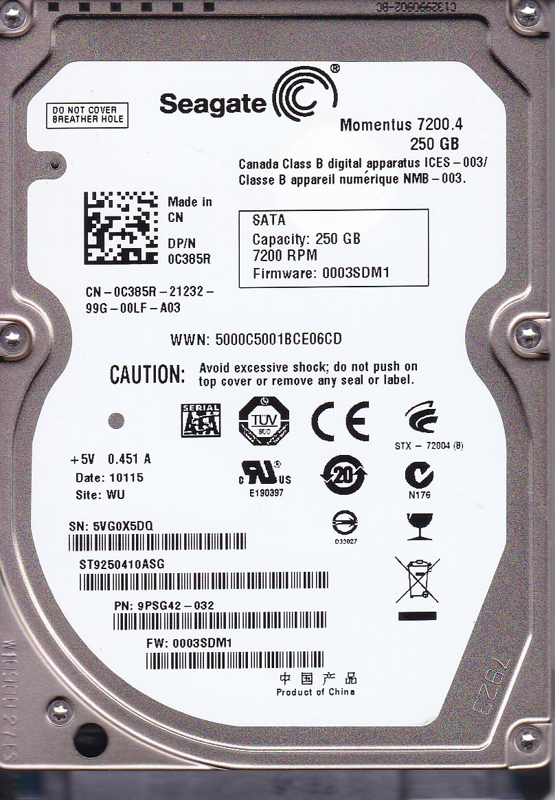 FOR DATA RECOVERY ST9250410ASG  pn: 9PSG42-032 sn: 5VG.. WU BAD SECTOR 5228