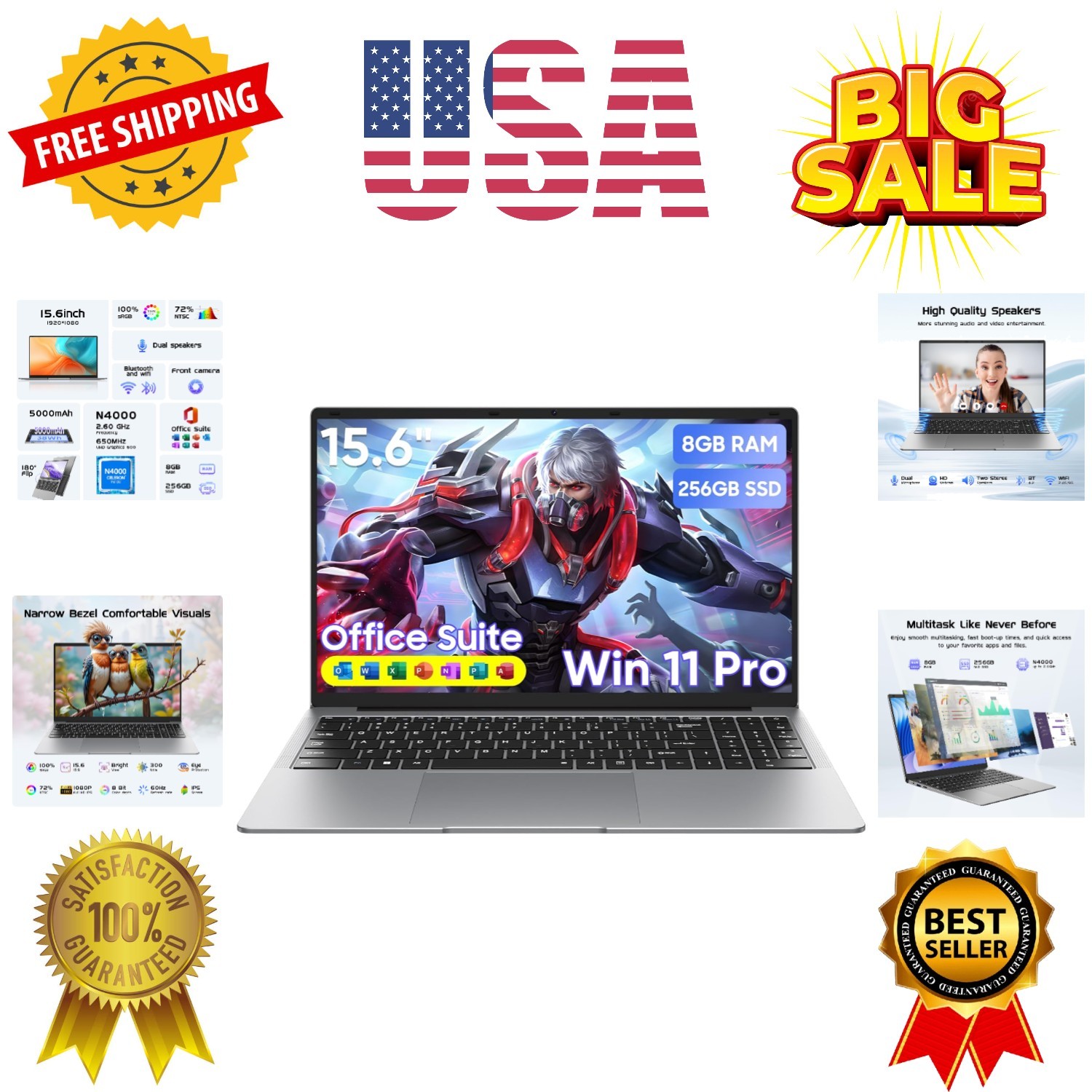 Laptop Computer 15.6" Win11 Pro Laptops 8GB RAM 256GB SSD,Ms Office 365, 100%...