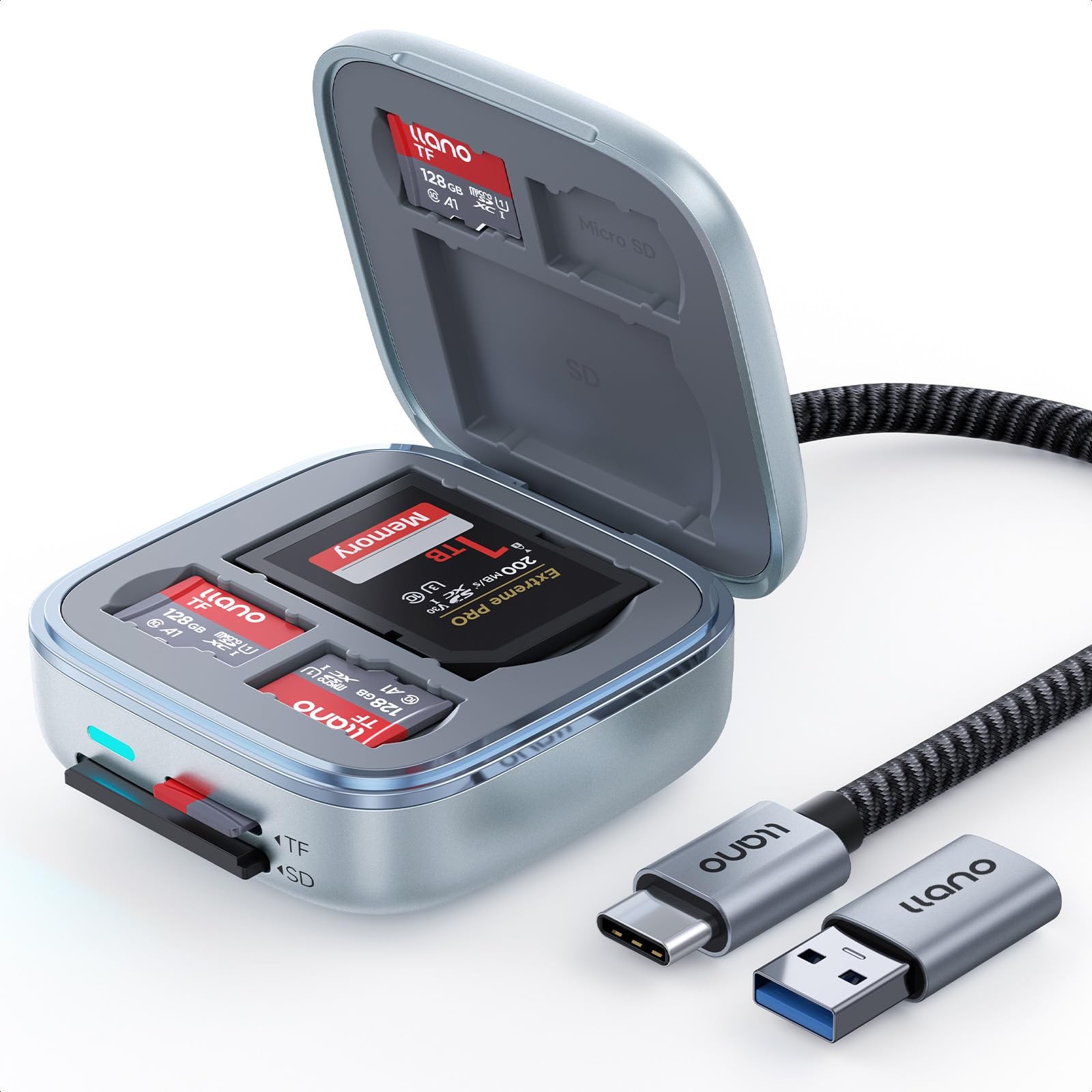 llano UHS-II SD&Micro SD Card Reader Adapter, TF 4.0 Memory USB-C 4.0, Silver