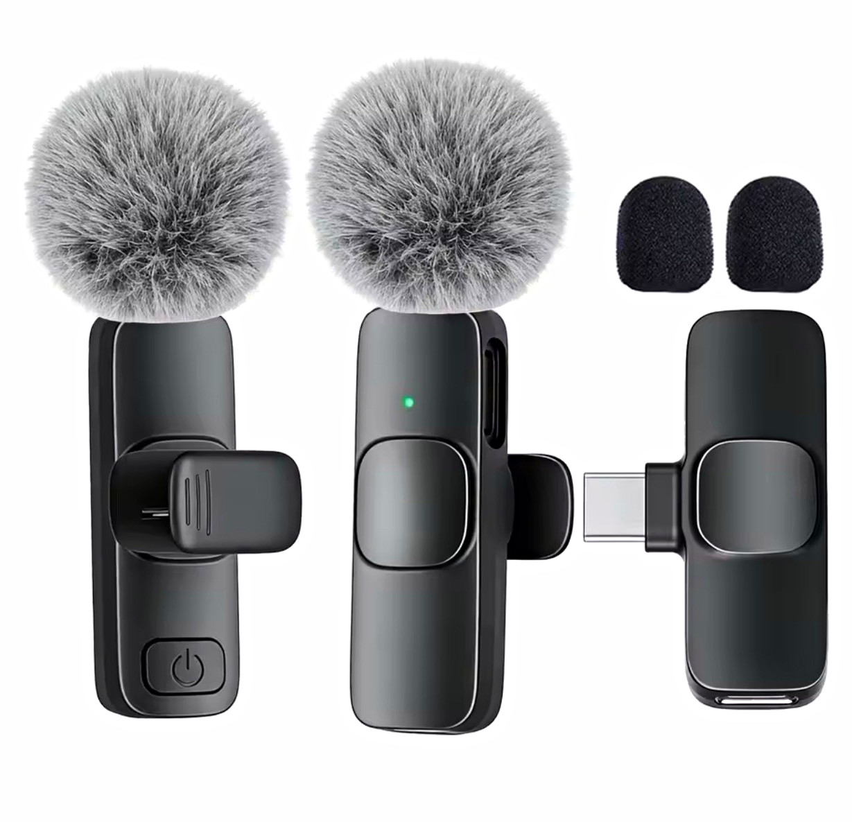 2.4GHz Wireless Lavalier Clip-On Microphone USB-C Noise Reduction Black Omni