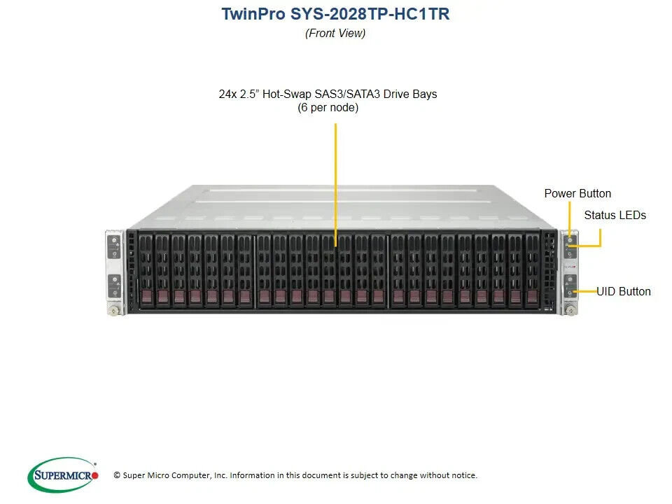 Supermicro SYS-2028TP-HC1TR Barebones Server, NEW, IN STOCK, 5 Year Warranty