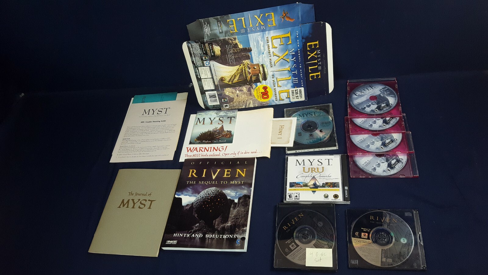 Lot MYST III Exile Riven CD Game Set Manual Box Strategy Guide Journal VG