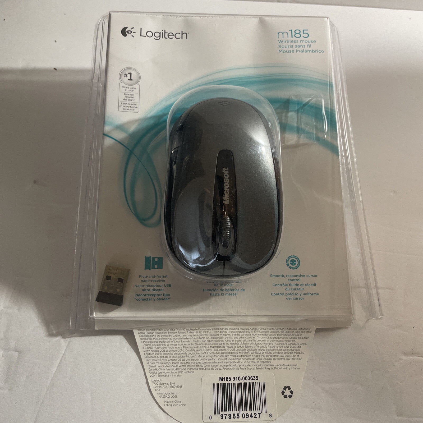 Logitech M185 Compact Wireless Mouse - Swift Grey (910-002225) Wear On Package*
