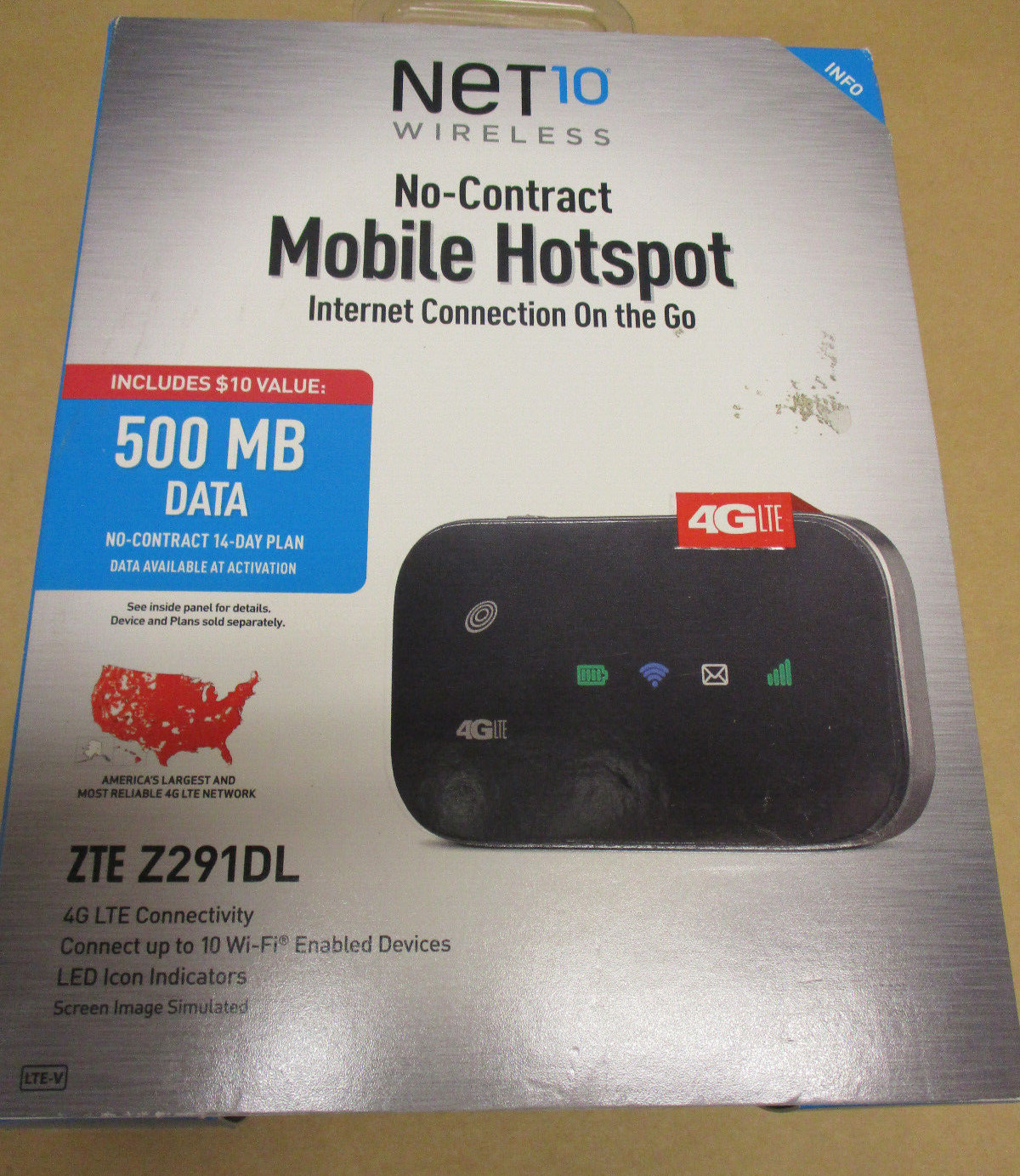 NEW Net10 No-Contract Wireless 4G LTE Mobile Hotspot ZTE Z291DL 500 MB~