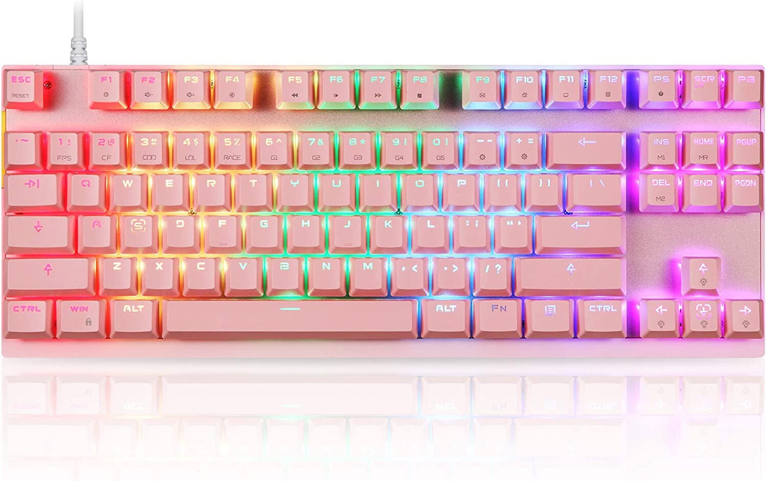 MOTOSPEED CK82 87-Key Mechanical Gaming Keyboard Red Switch Pink Rainbow LED