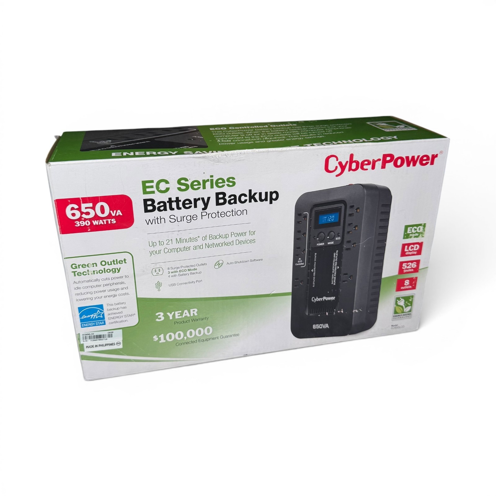 CyberPower EC650LCD ECO 650 VA /390 Watts Energy Efficient NOB