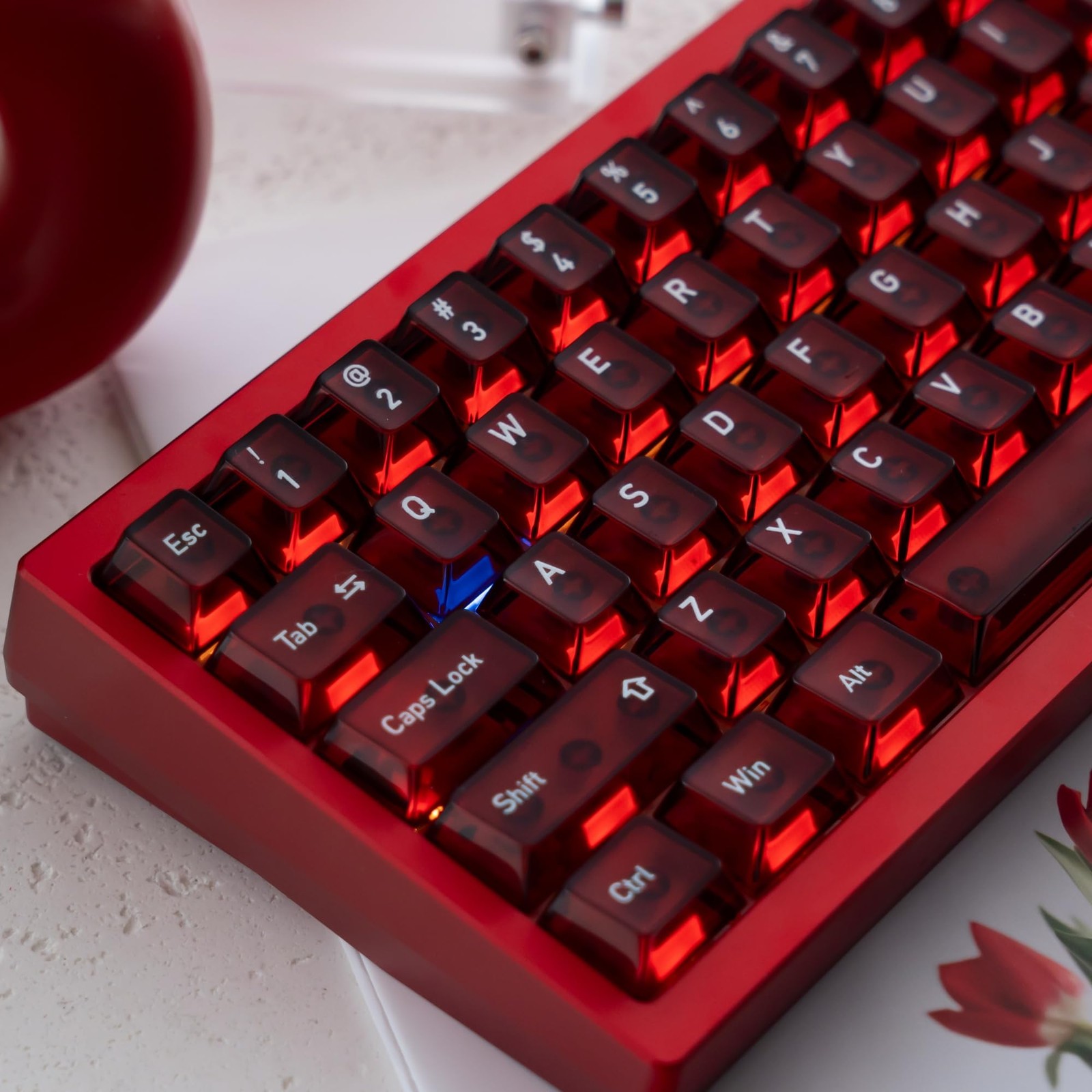GUUKEY Frosted Translucent Keycaps Set, Red Crystal Clear 115 Keys Cherry
