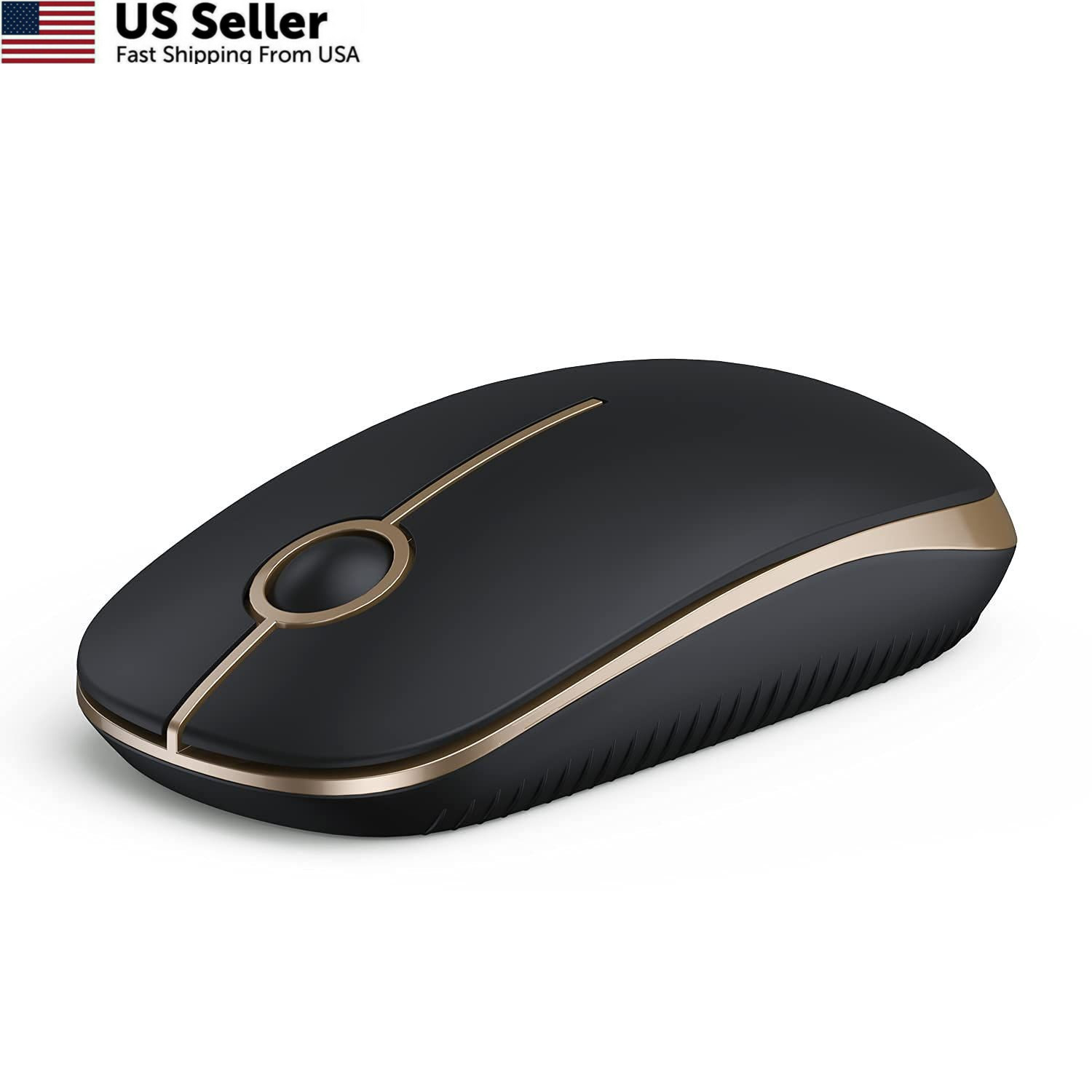 VssoPlor Wireless Mouse, 2.4G Slim Portable Computer Laptop Black and Gold