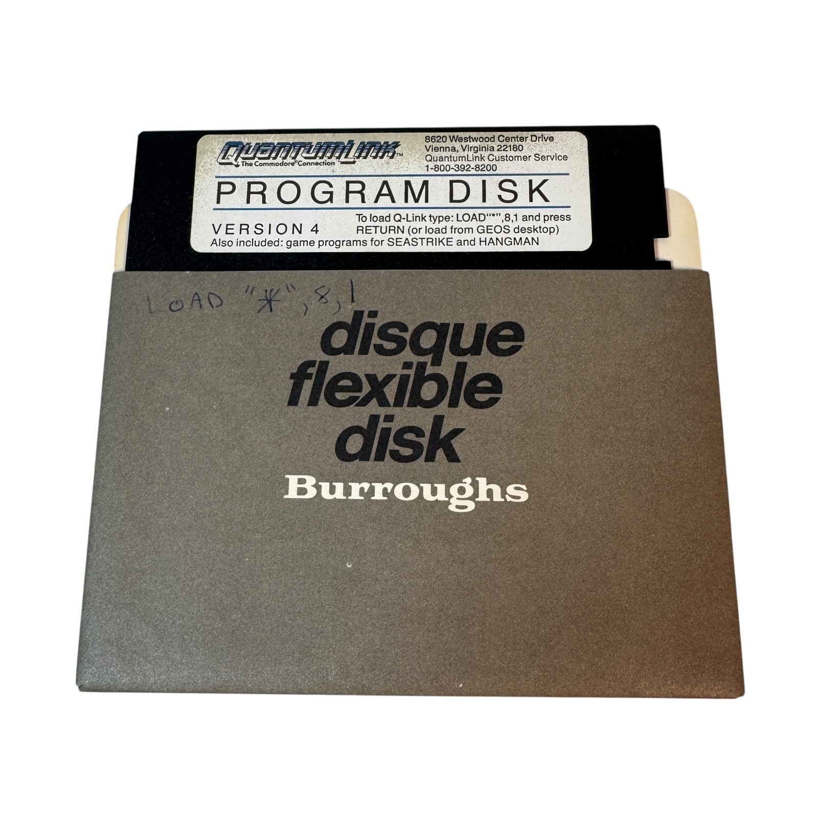 Commodore Quantum Link Program Disk V. 4.0 w/ Seastrike & Hangman, Common Sense