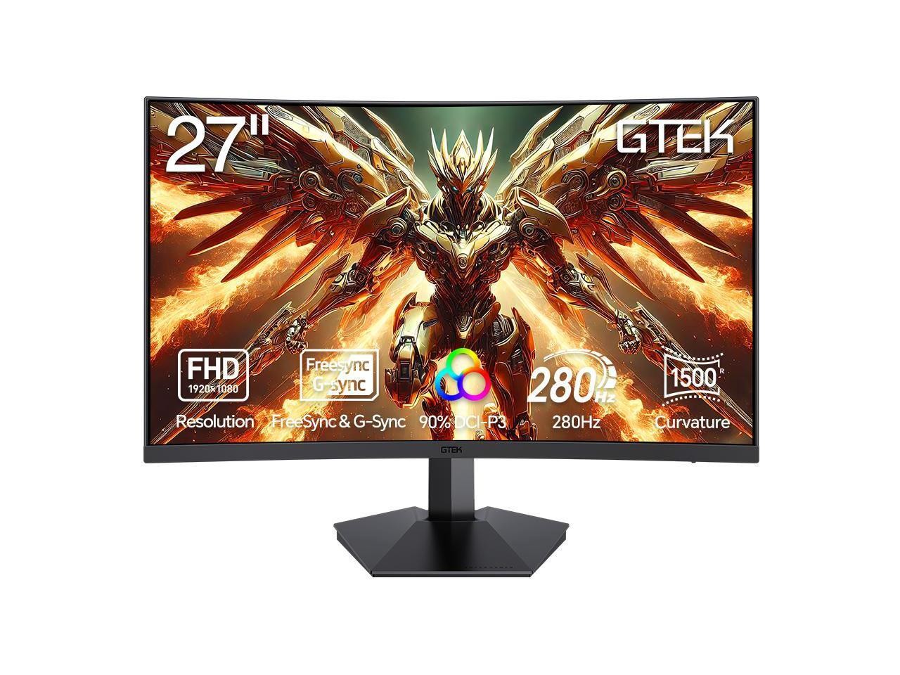 GTek 280Hz Gaming Monitor, 27 Inch Frameless Display Full HD 1920 x 1080P, Curve